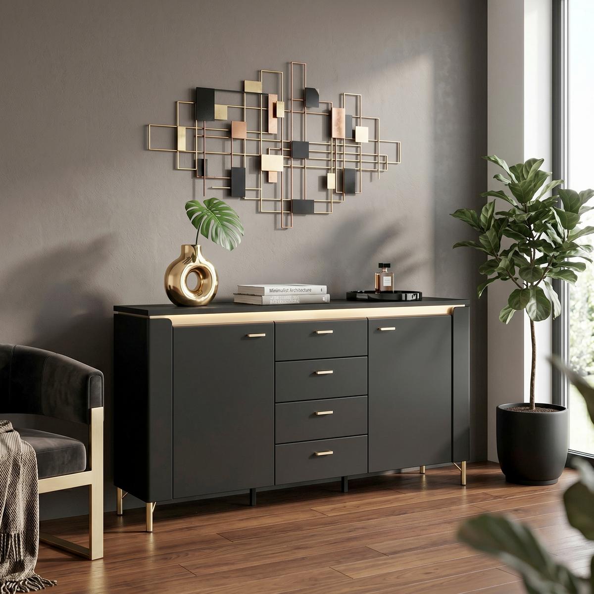 Kommode Norica Goldfarben/Schwarz B: 155,3 cm - Goldfarben/Schwarz, Trend, Holzwerkstoff (155,3/87,3/40cm)