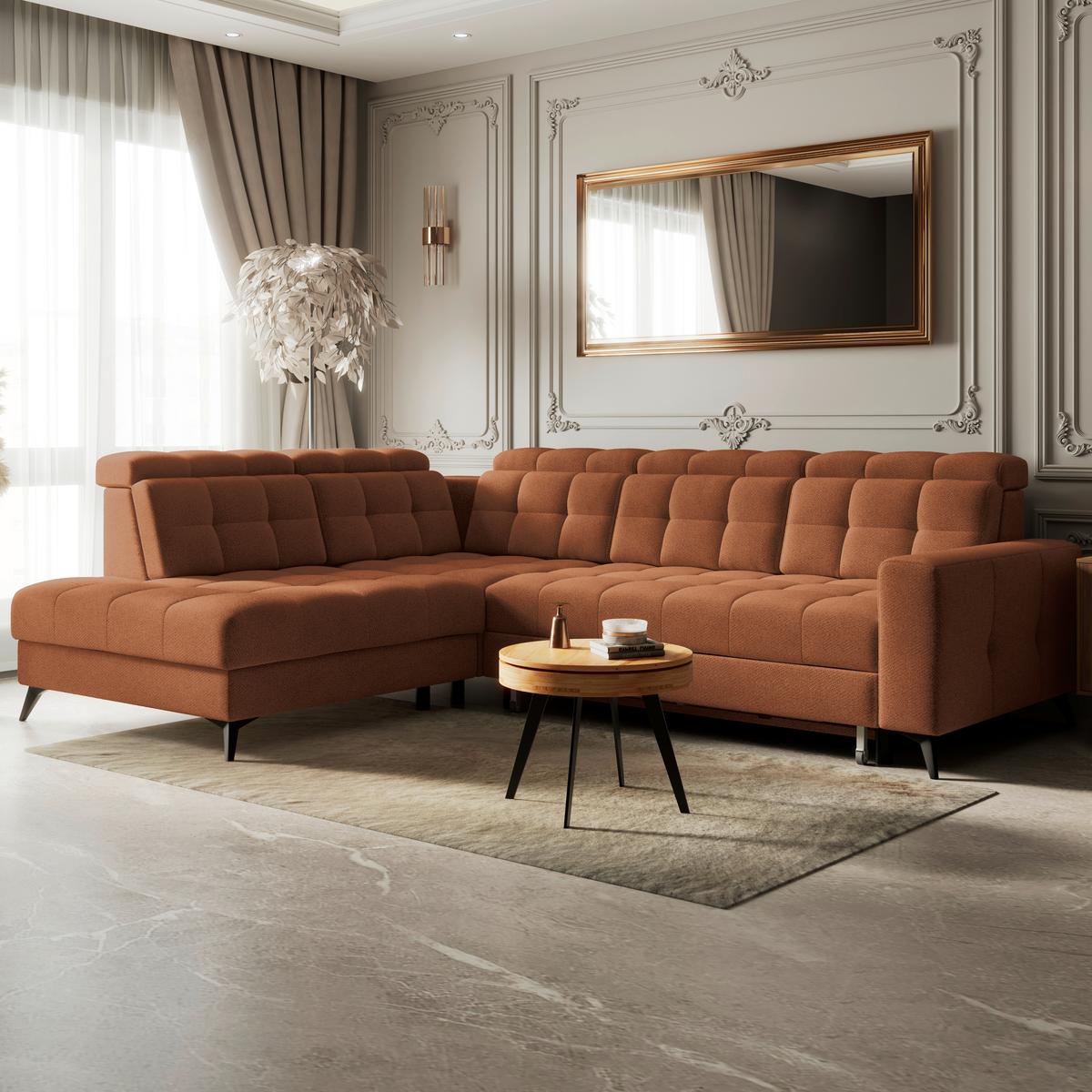 Ecksofa Barletta New Velours Terracotta, 228x289cm - Terracotta/Schwarz, ROMANTIK / LANDHAUS, Textil (228/289cm) - Luca Bessoni