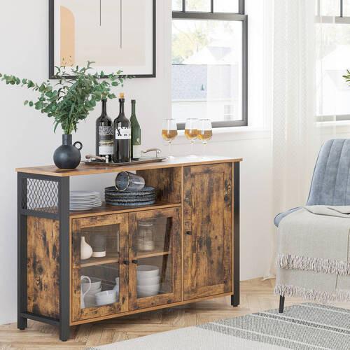 Kommode B: 110 cm Braun/Schwarz - Schwarz/Braun, Trend, Glas/Holzwerkstoff (110/75/33cm) - Boxxx
