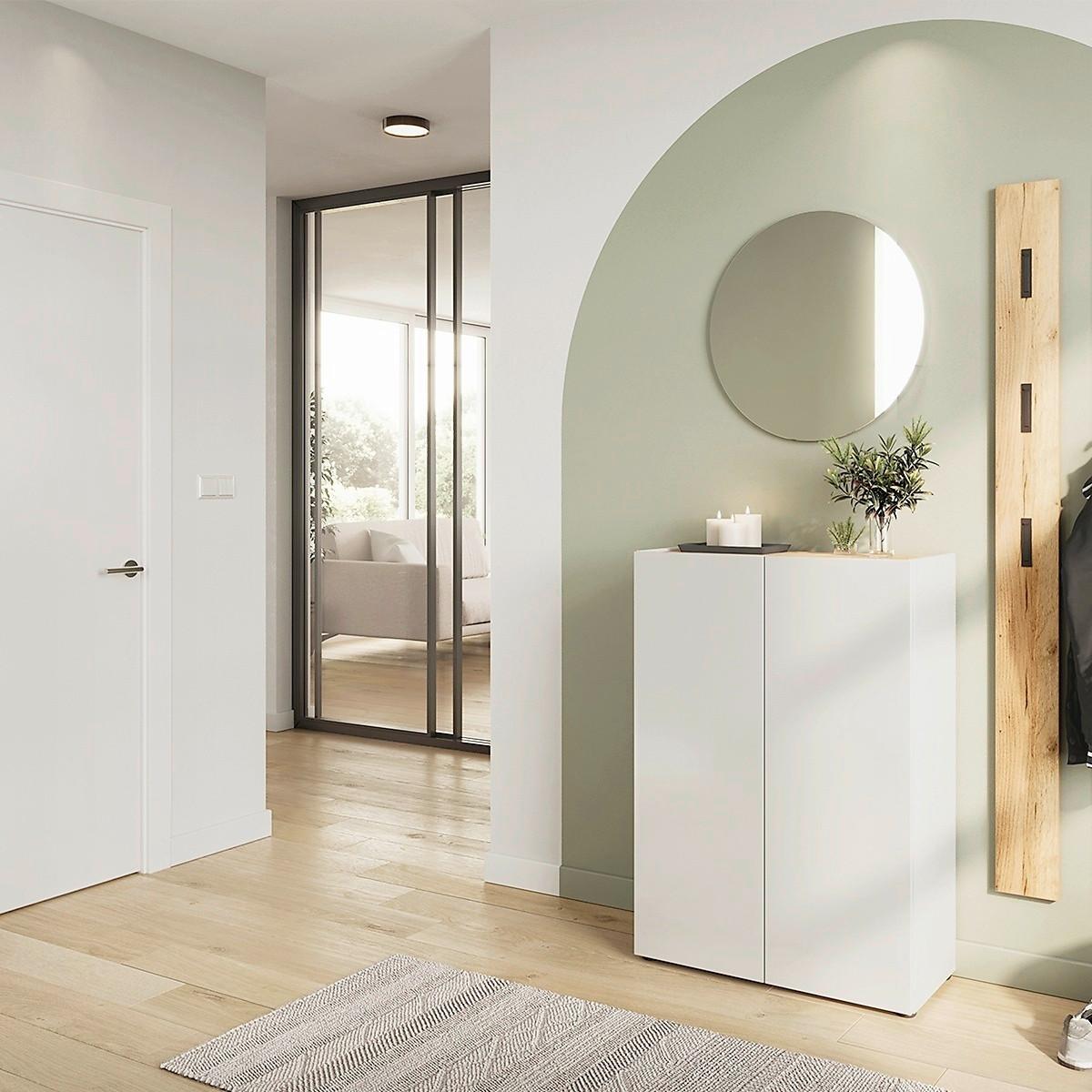 Garderobe Alviano Weiß/Eiche Dekor 3-Teilig - Eichefarben/Weiß, Design, Glas/Holzwerkstoff (104/200/33cm) - Germania
