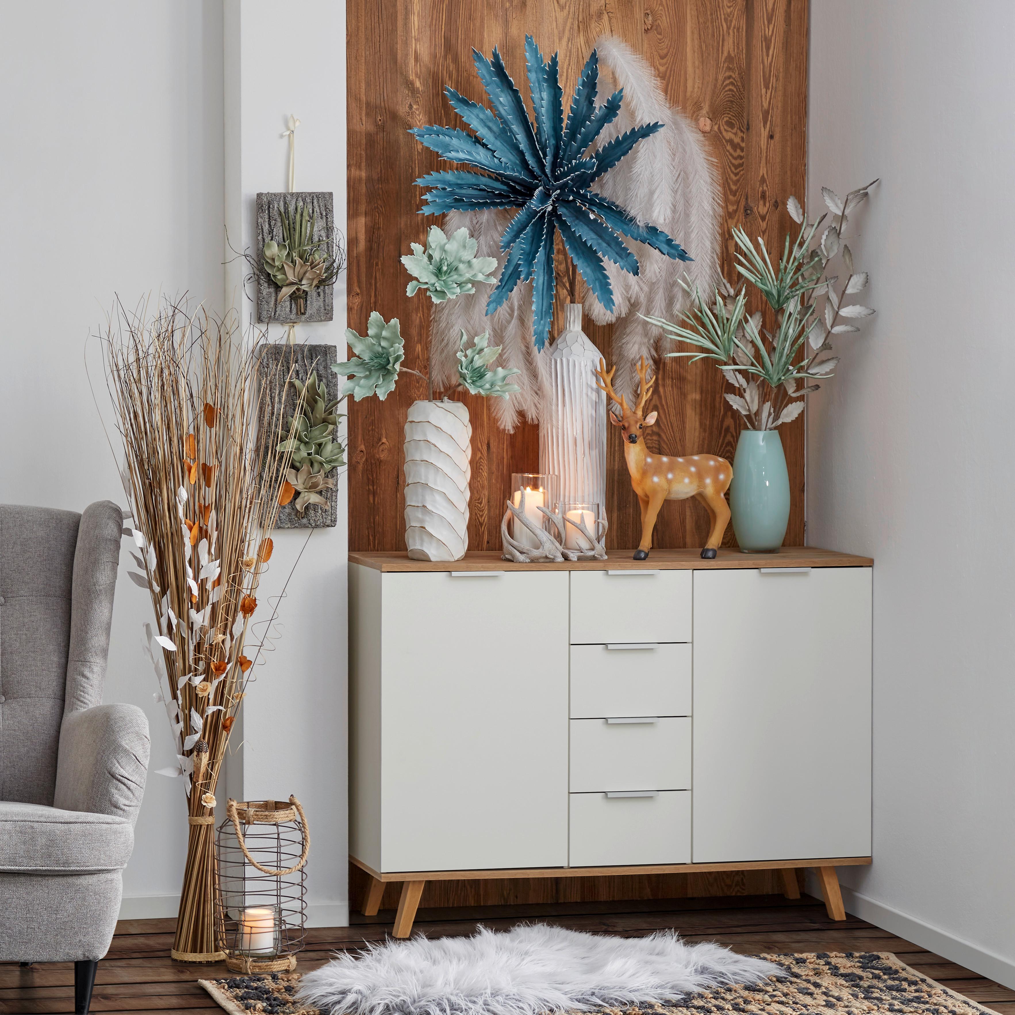 Kunstpflanze Palme Blau L: 110 cm, Hadar - Blau/Braun, LIFESTYLE, Papier/Kunststoff (110cm) - Luca Bessoni
