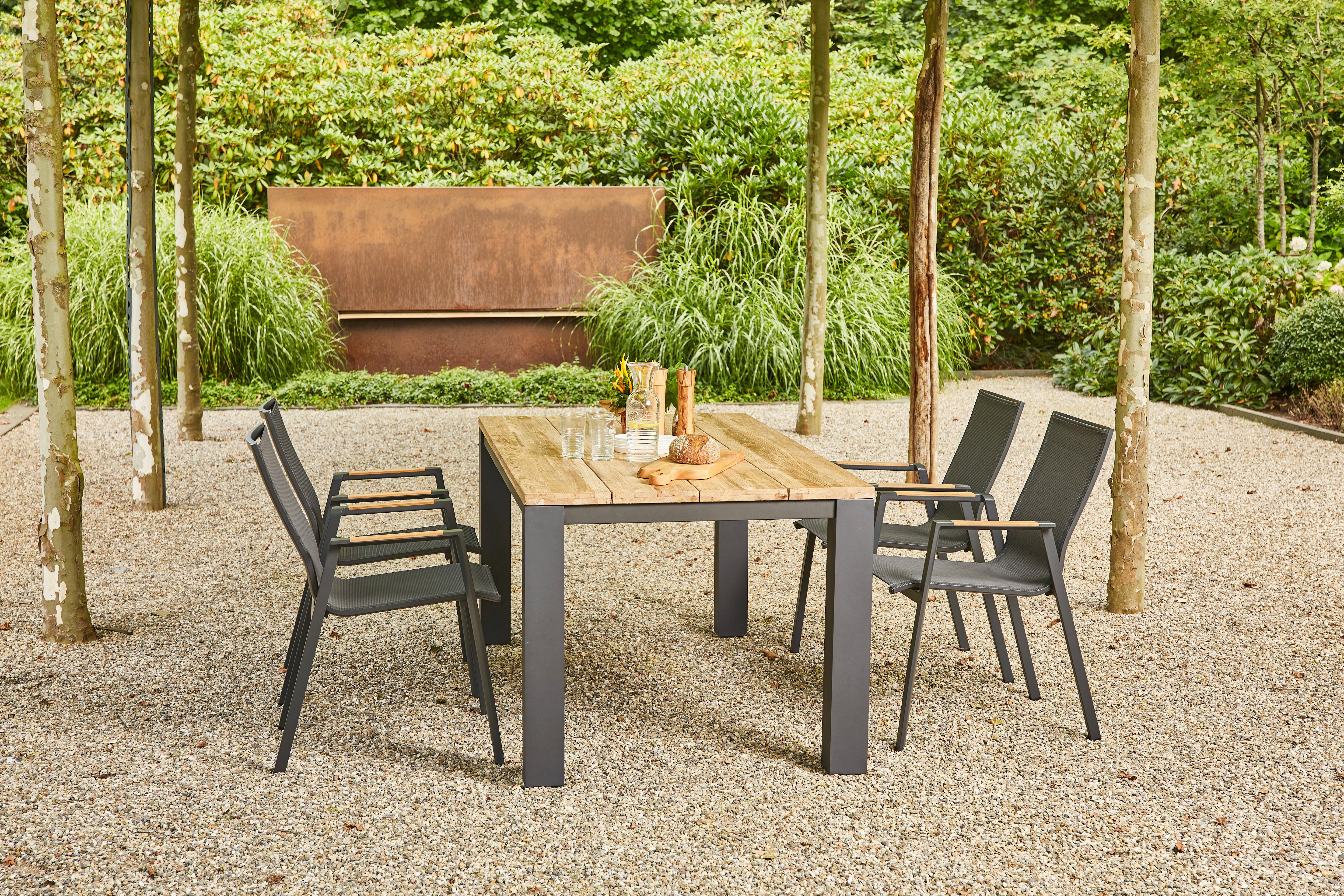 Gartentisch Teakholz/Metall L 180 cm - Anthrazit/Teakfarben, MODERN, Holz/Metall (180/90/76cm) - Siena Garden