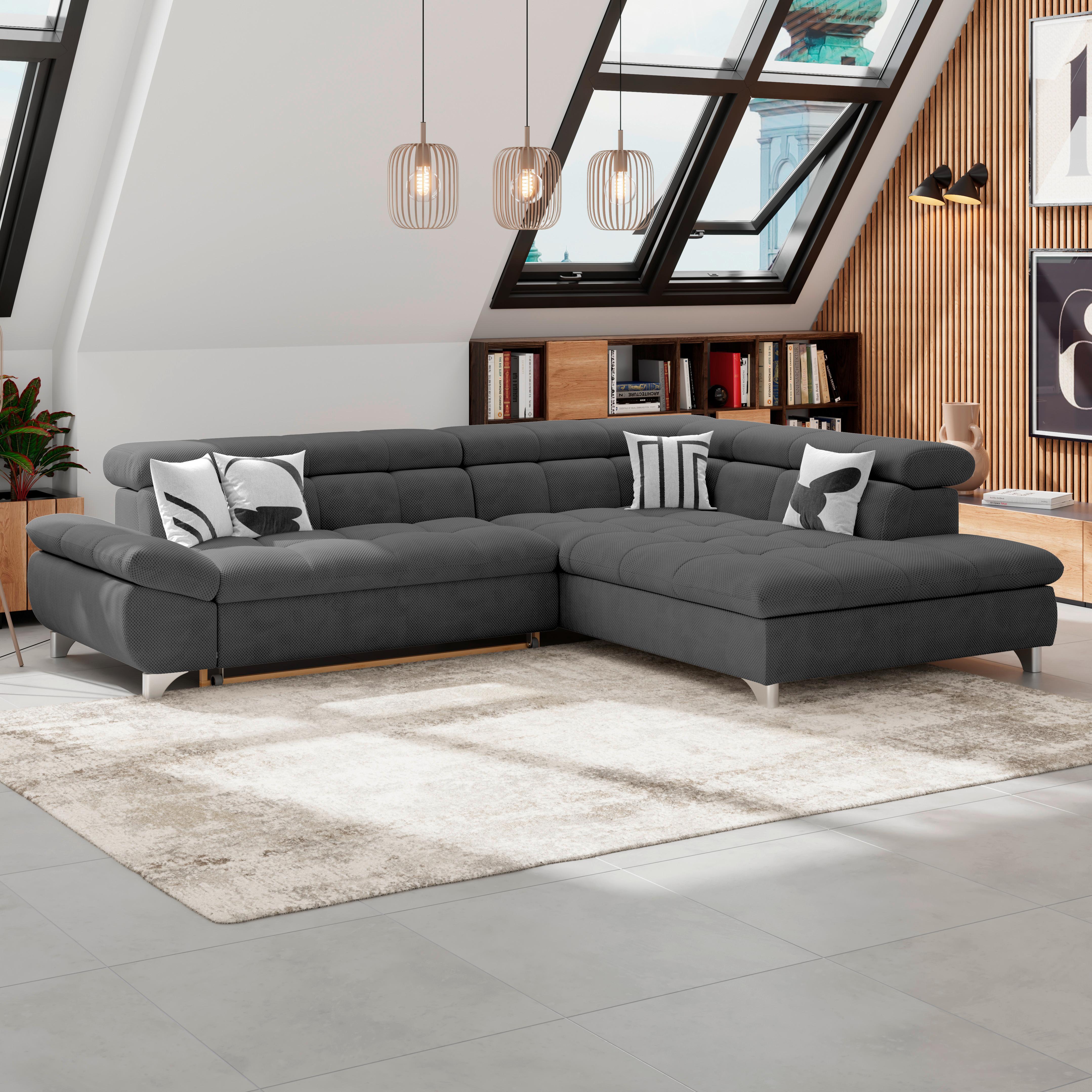 Ecksofa Gemini Schwarz, B: 312cm - Chromfarben/Anthrazit, KONVENTIONELL, Textil (312/234cm)