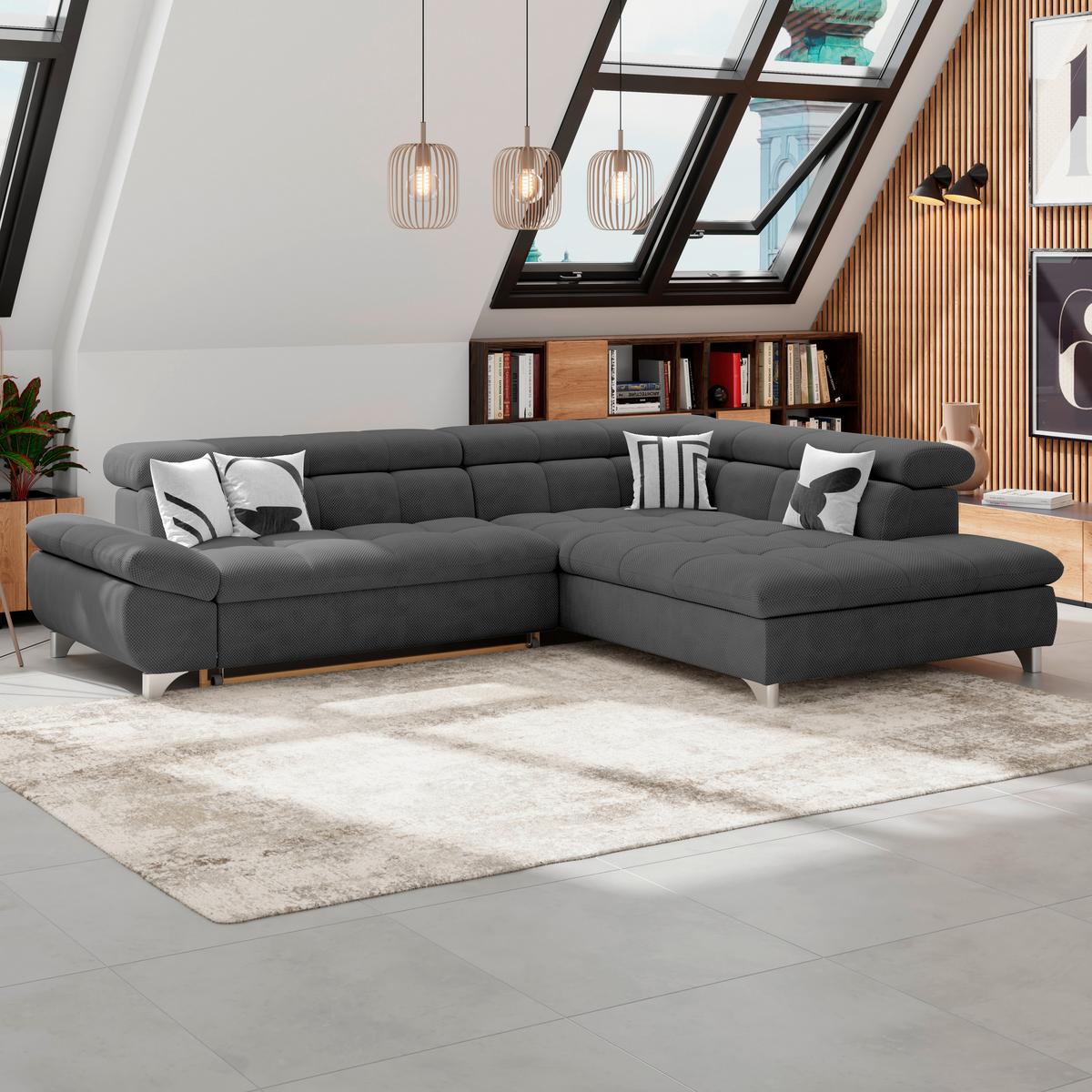 Ecksofa Gemini Schwarz, B: 312cm - Chromfarben/Anthrazit, KONVENTIONELL, Textil (312/234cm)