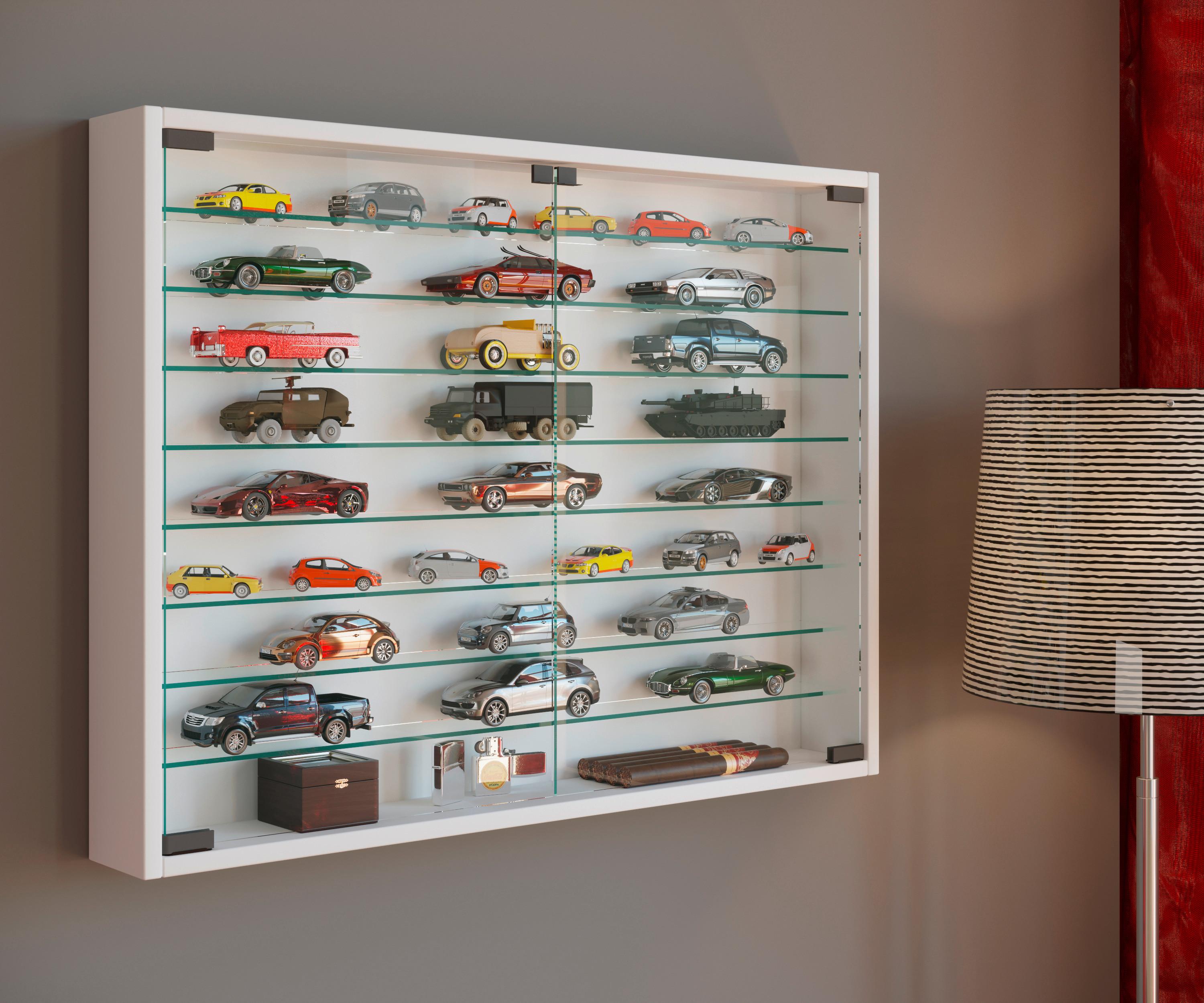 Hängevitrine Mandosa XXL B: 80 cm Weiß mit Glastüren - Weiß, MODERN, Glas/Holzwerkstoff (80/60/10cm) - MID.YOU