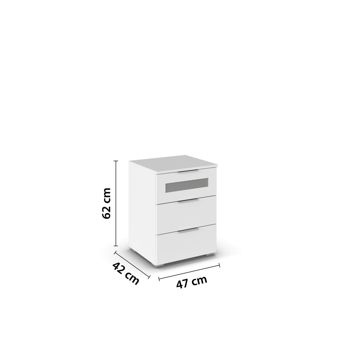 Éjjeliszekrény Mars 3fiók - fehér/átlátszó, Konventionell, faalapú anyag/Üveg (47/62/42cm)
