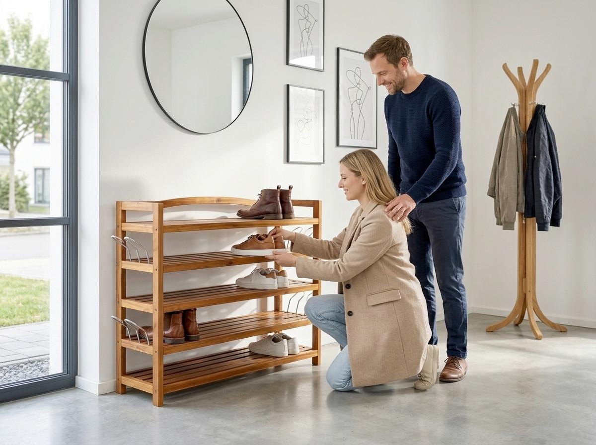 Schuhregal aus Akazienholz 5 Etagen - Akaziefarben, Basics, Holz (26/82/74cm)