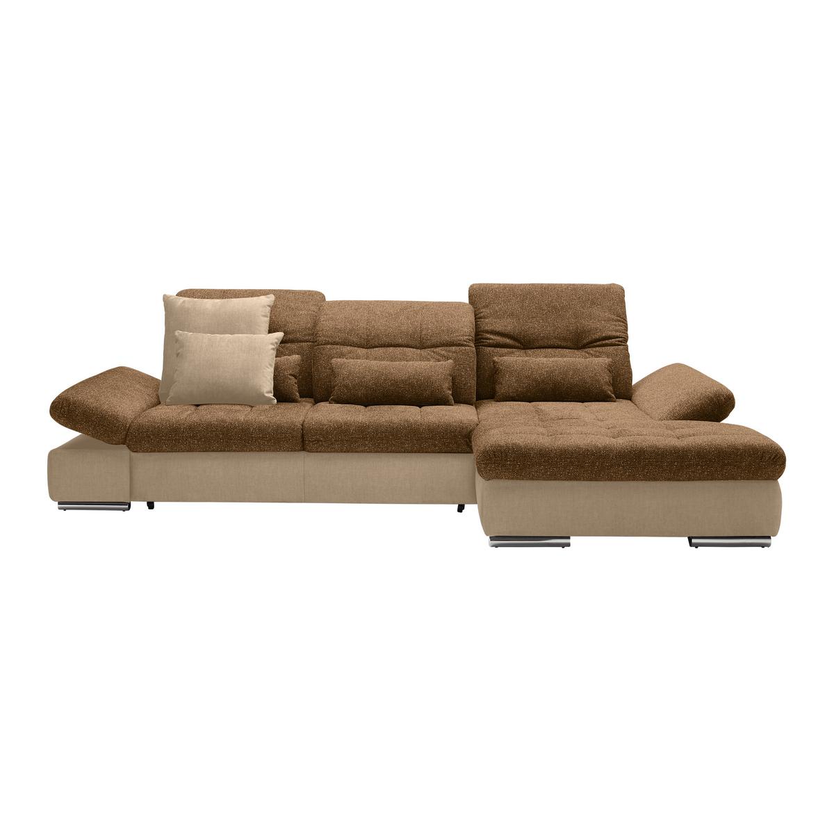 Rohová sedačka SANFINO, pravá, šedohnědá / koňaková - barvy chromu/koňaková, Konvenční, kov/dřevo (305/79-96/199cm) - Premium Living