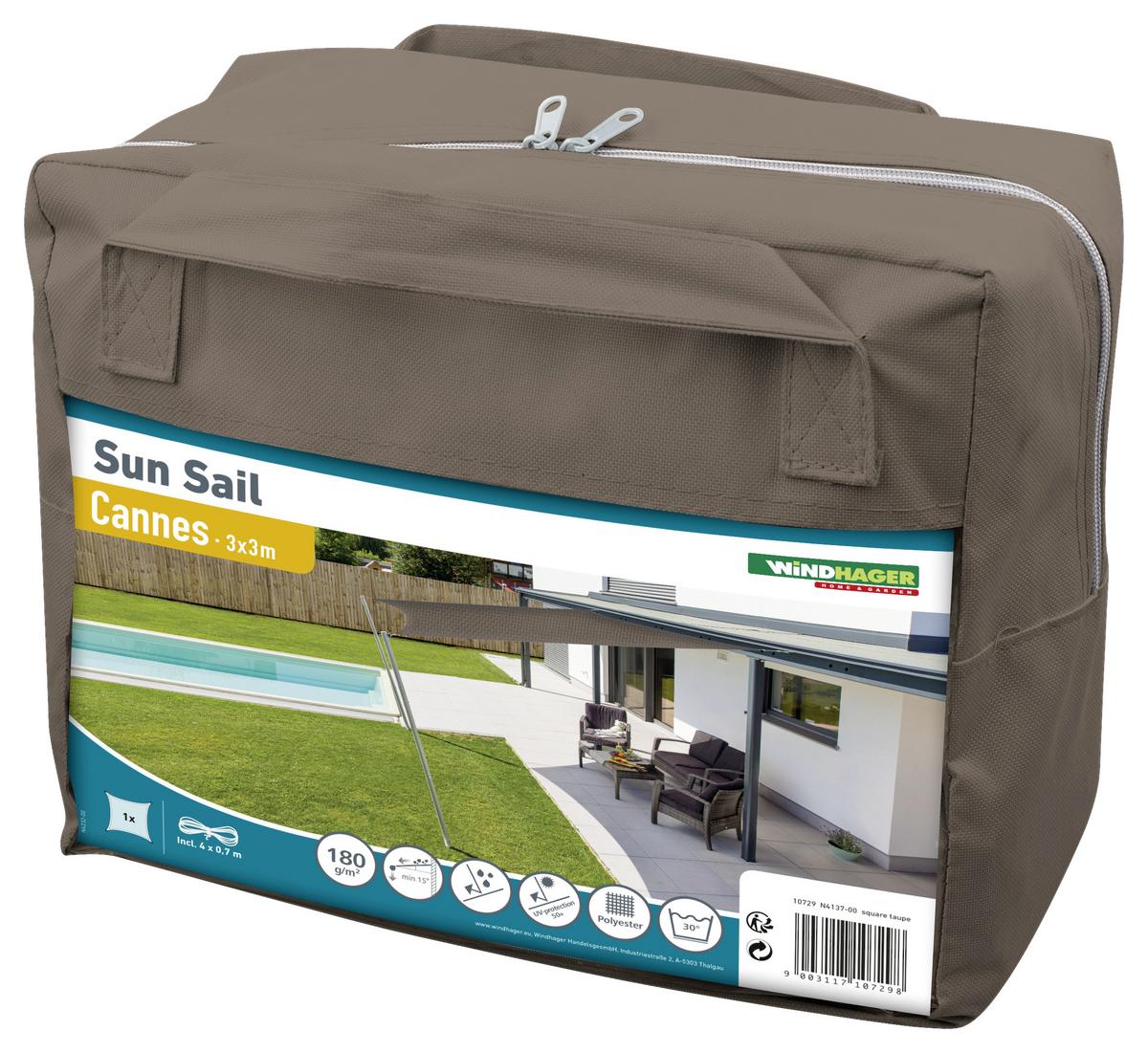 Sonnensegel Quadrat 3x3 M - Taupe, Basics, Kunststoff (300/300cm)