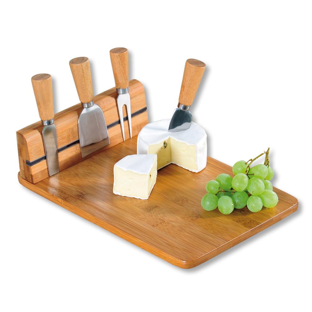 Schneidebrett-Set Holz Mit Besteck Bambus L/B: 32,5/21 cm - Silberfarben/Naturfarben, Basics, Holz/Metall (32,5/21/5,5cm) - Kesper