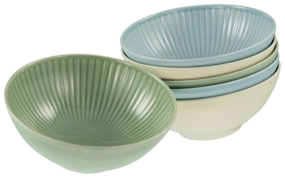 Schüsselset Valencia 6--Teilig., Creme, Grün, Blau - Pastellblau/Pastellgrün, Basics, Keramik (17cm) - Creatable
