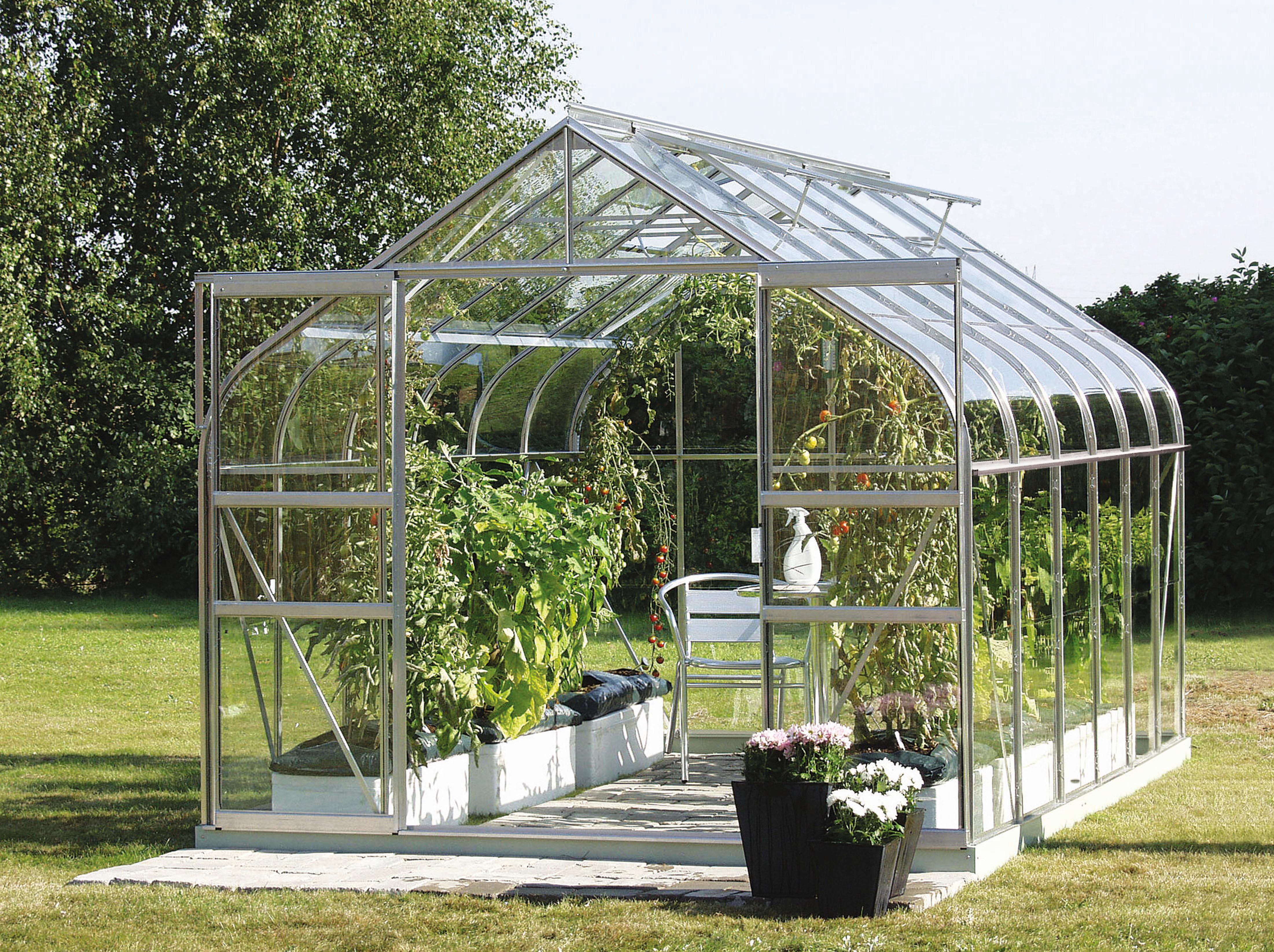 Klassisches Gewächshaus mit Aluminiumrahmen und Doppel-Schiebetür