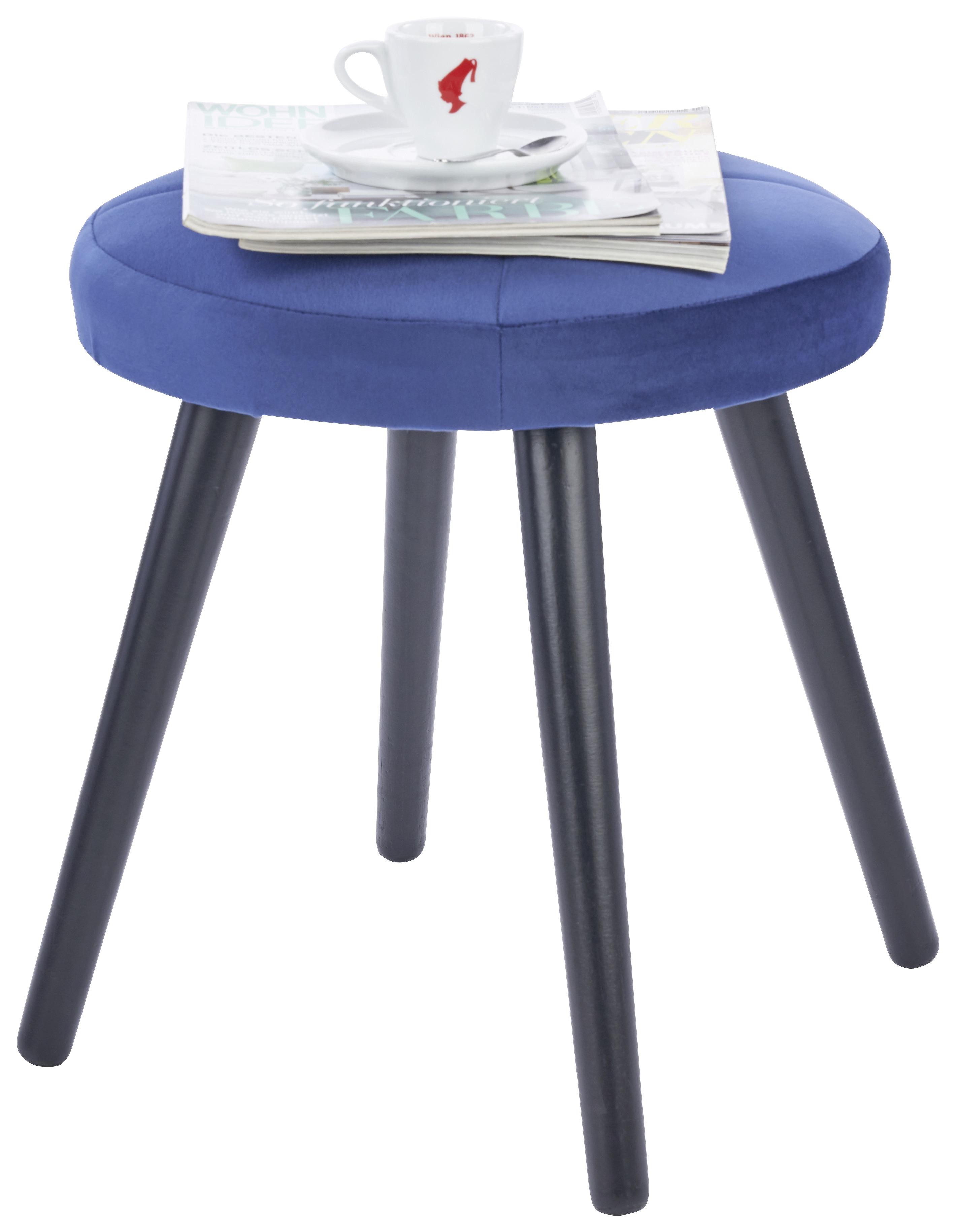 Hocker Textil Dunkelblau Sitz Gepolstert H: 42 cm Rund - Schwarz/Dunkelblau, Basics, Textil (40/42cm)