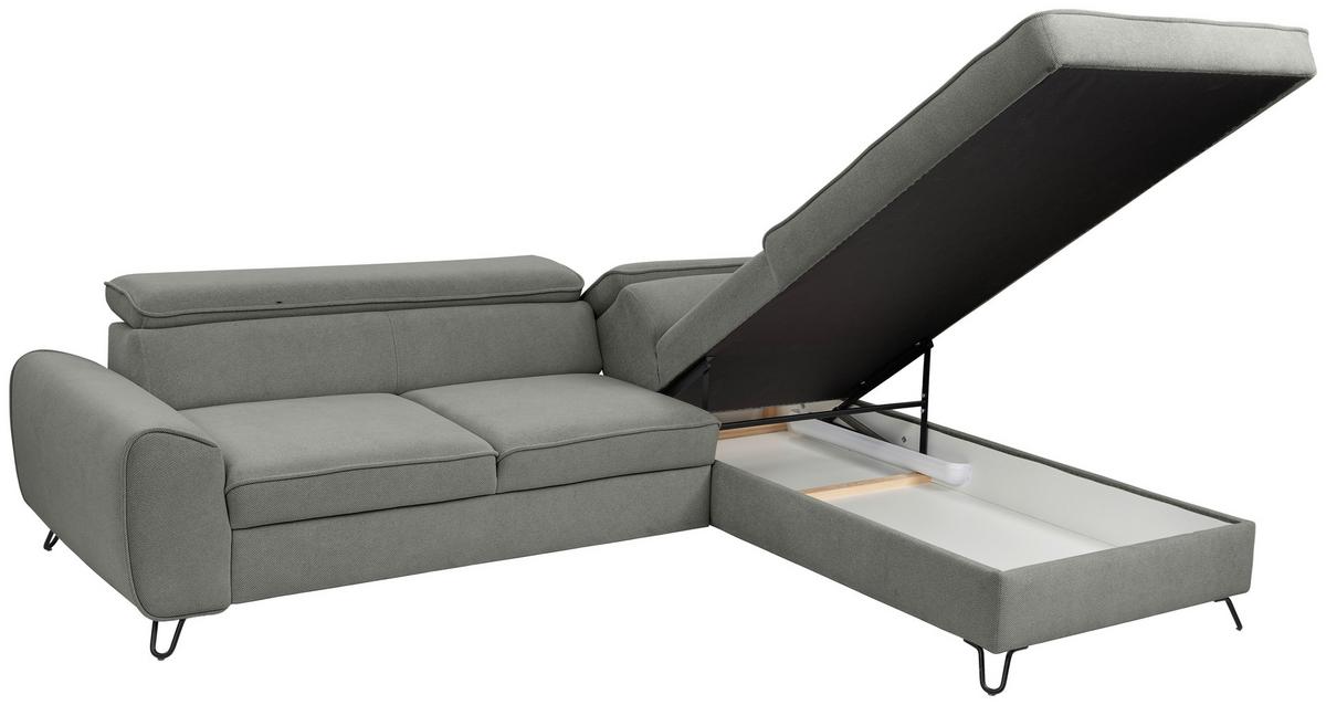 Rohová sedačka IDYLLA, pravá tmavě šedá,úl.prostor,lůžko - černá/tmavě šedá, Design, kov/textil (250/200cm)