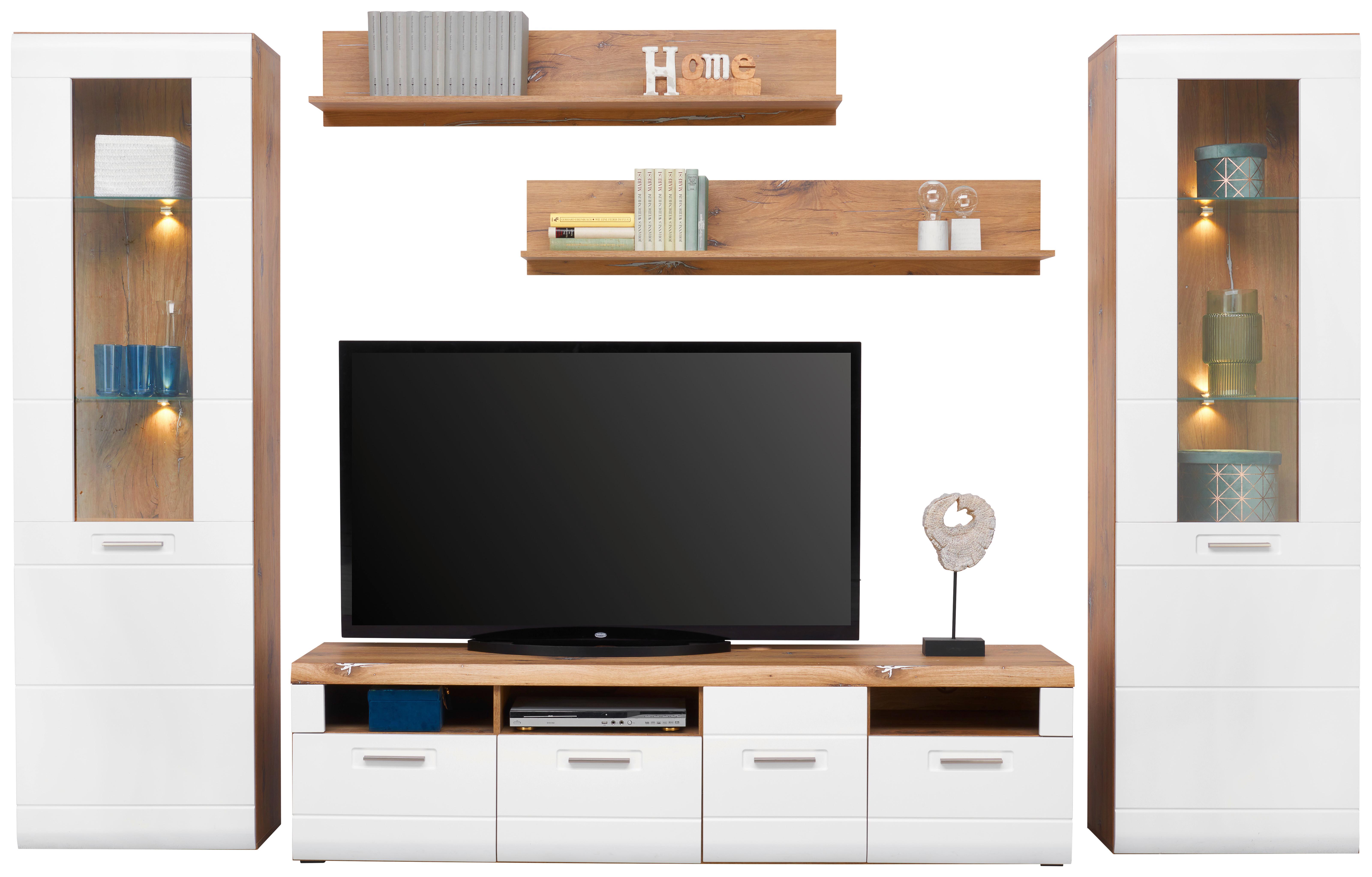 Wohnkombination 5--Teilig. Auris, Weiß/Eiche Dekor