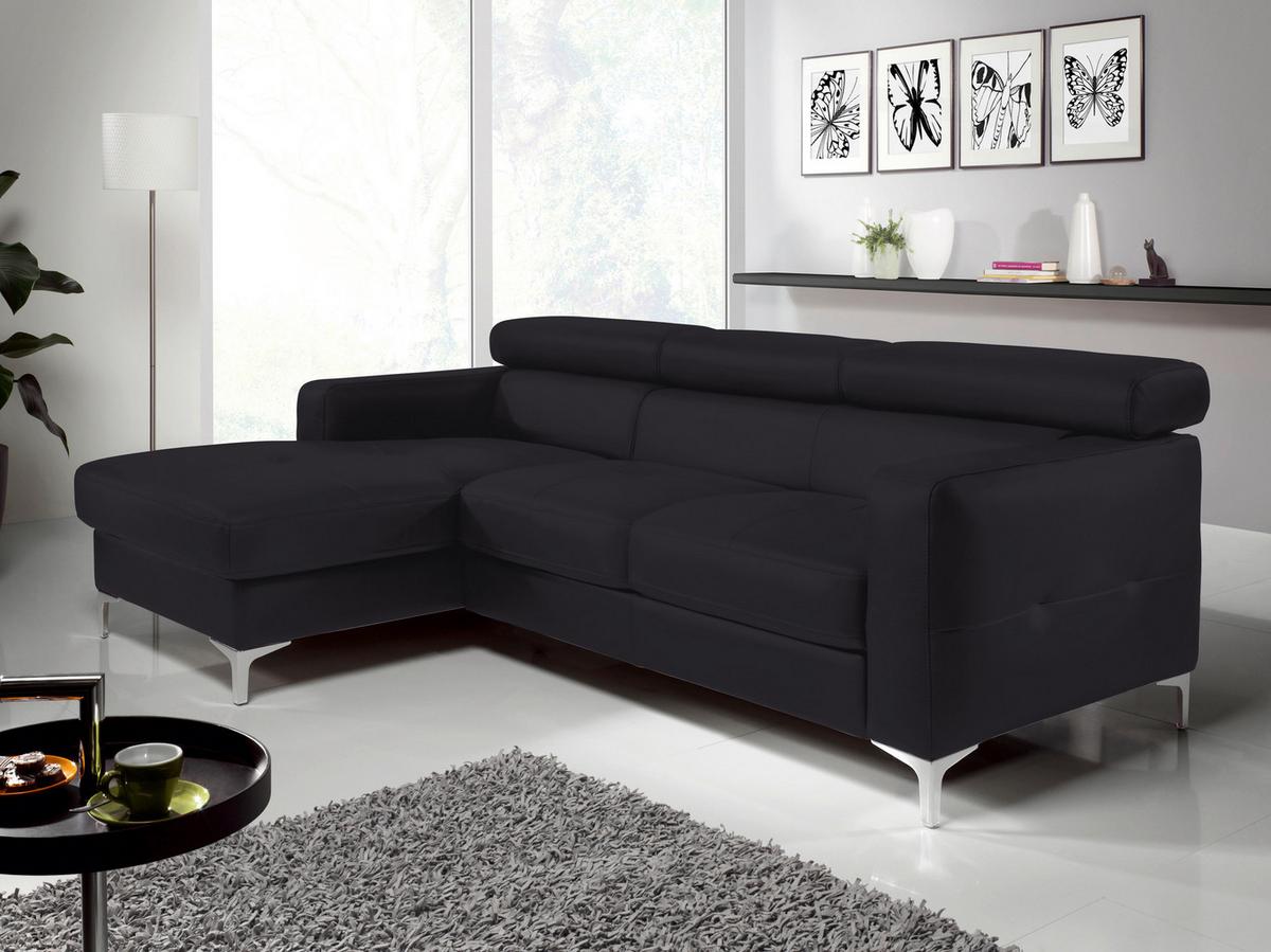 Ecksofa Mit Schlaffunktion Sammy Schwarz Leder - Chromfarben/Schwarz, Design, Leder (168/227cm) - Livetastic