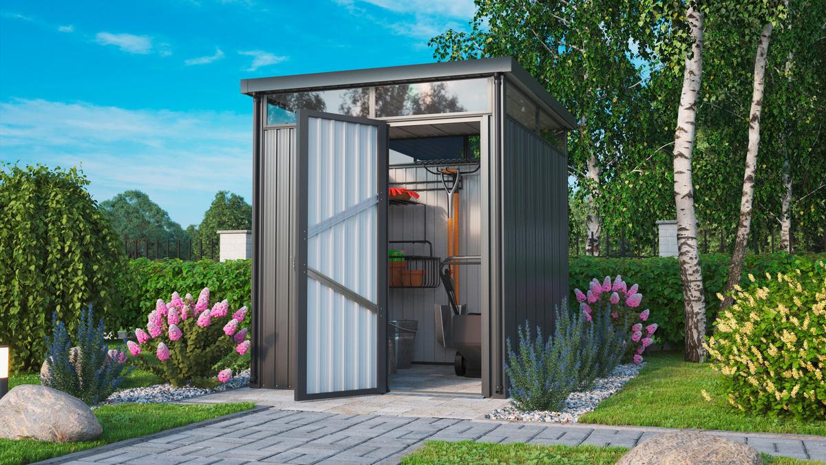 Gerätehaus Mit Flachdach 204x226x245 Cm - Anthrazit, Basics, Metall (204/226/245cm)