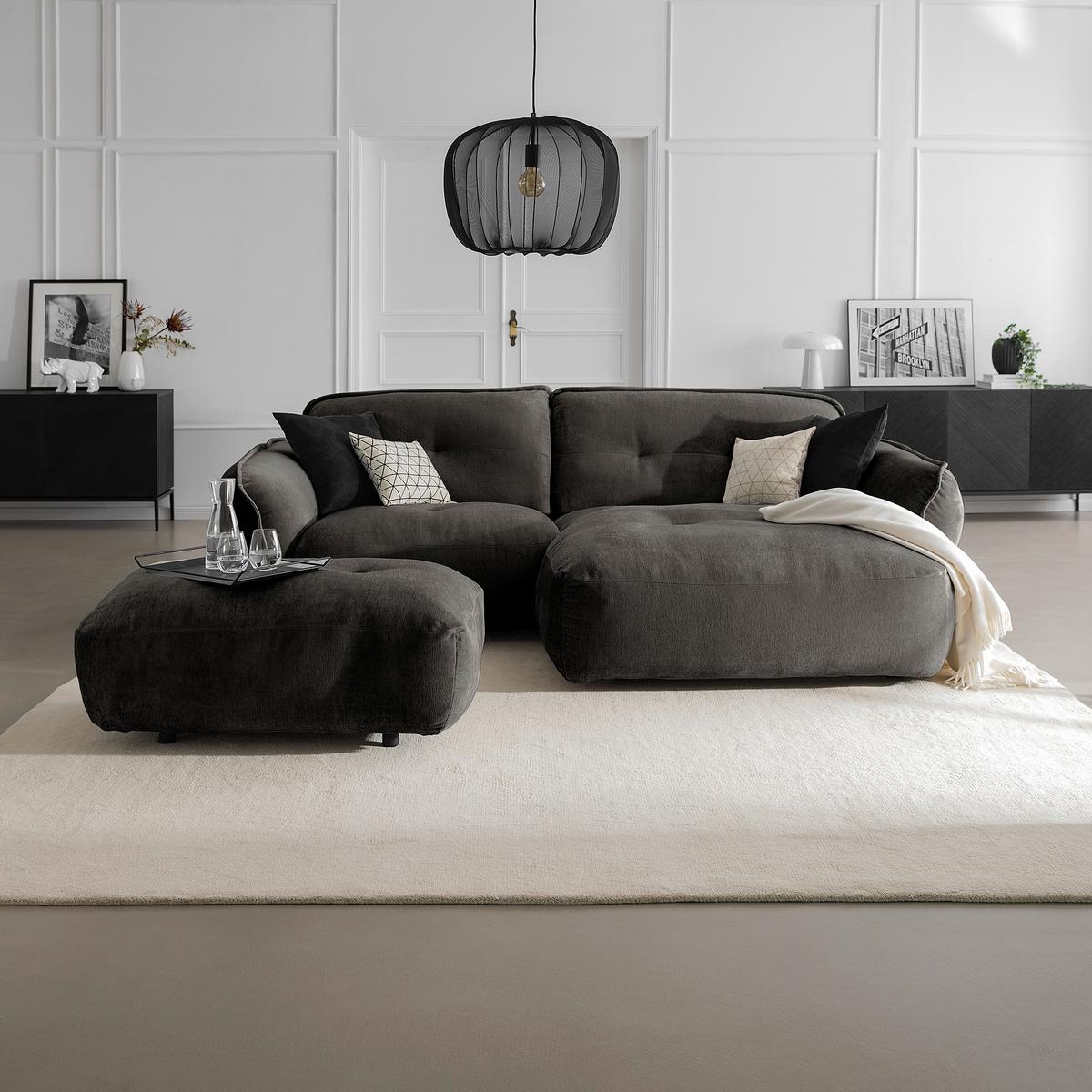 Hocker Be Fluffy - Anthrazit/Schwarz, MODERN, Textil (112/46/65cm) - Trendmanufaktur