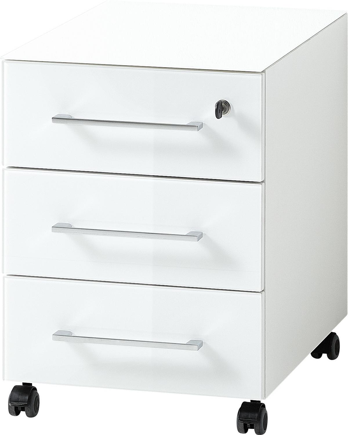 Rollcontainer Gw-monteria Weiß - Weiß, MODERN, Glas/Holzwerkstoff (40/55/50cm) - Germania