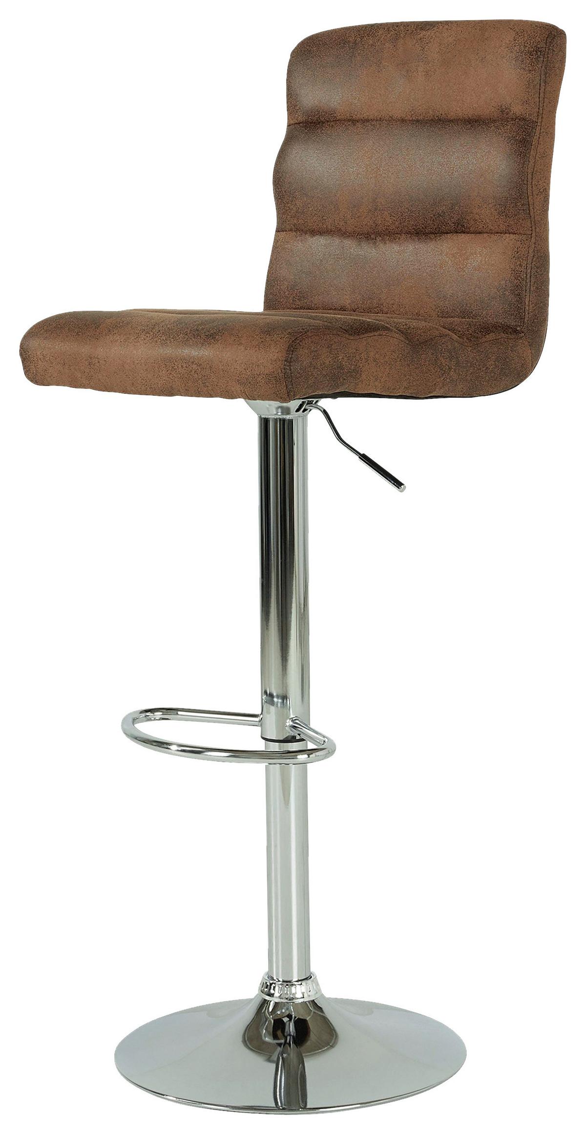 Barhocker mit Lehne 2er-Set Jordan Lederlook Braun/Chrom - Chromfarben/Braun, MODERN, Textil/Metall (42/98-120/51cm) - MID.YOU