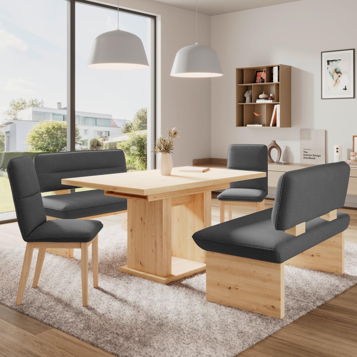 Sitzbank Beluna II Webstoff schwarz, B: 140cm - Eichefarben/Schwarz, KONVENTIONELL, Holzwerkstoff/Textil (140/87/67cm) - James Wood