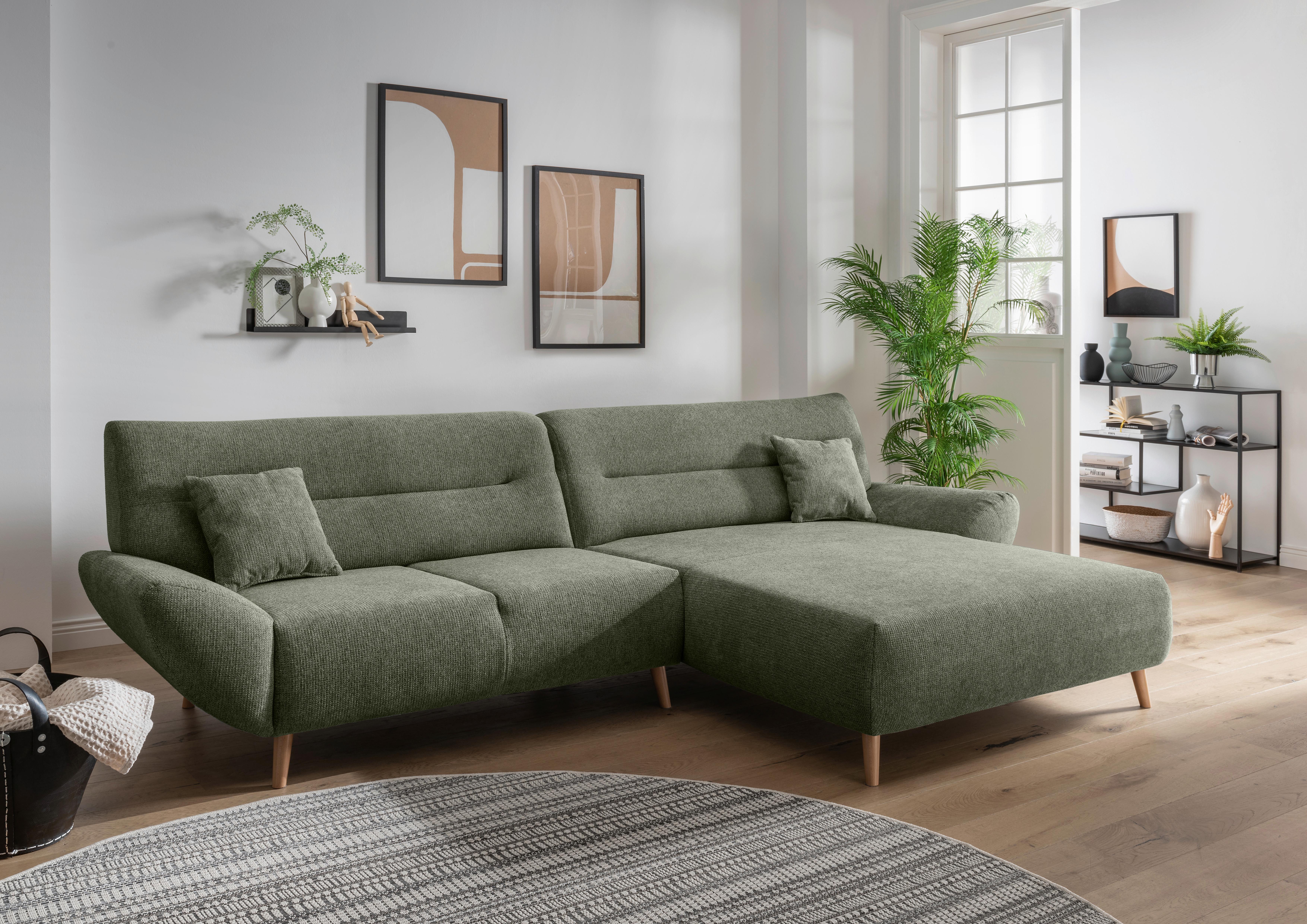 Ecksofa Chenille Dunkelgrün S: 290x166 Cm - Wildeiche/Dunkelgrün, MODERN, Textil (290/166cm) - MID.YOU