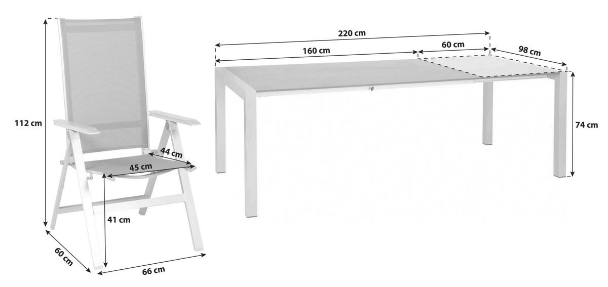 Gartengarnitur 5-tlg. Urban Metall/Textil/Holzwerkstoff - Platinfarben/Anthrazit, Basics, Holzwerkstoff/Textil (160+60/98/74cm) - Acamp