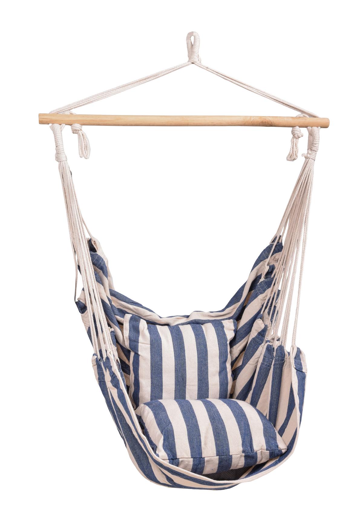 Hängesessel Tobago - Blau/Weiß, Basics, Holz/Kunststoff (65/120/90cm) - Gardenson