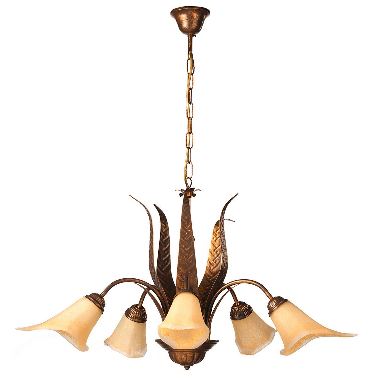 Kronleuchter 4230/5 5xe14 Bronze, Metall - Bronzefarben, KONVENTIONELL, Glas/Metall (75/75/100cm)