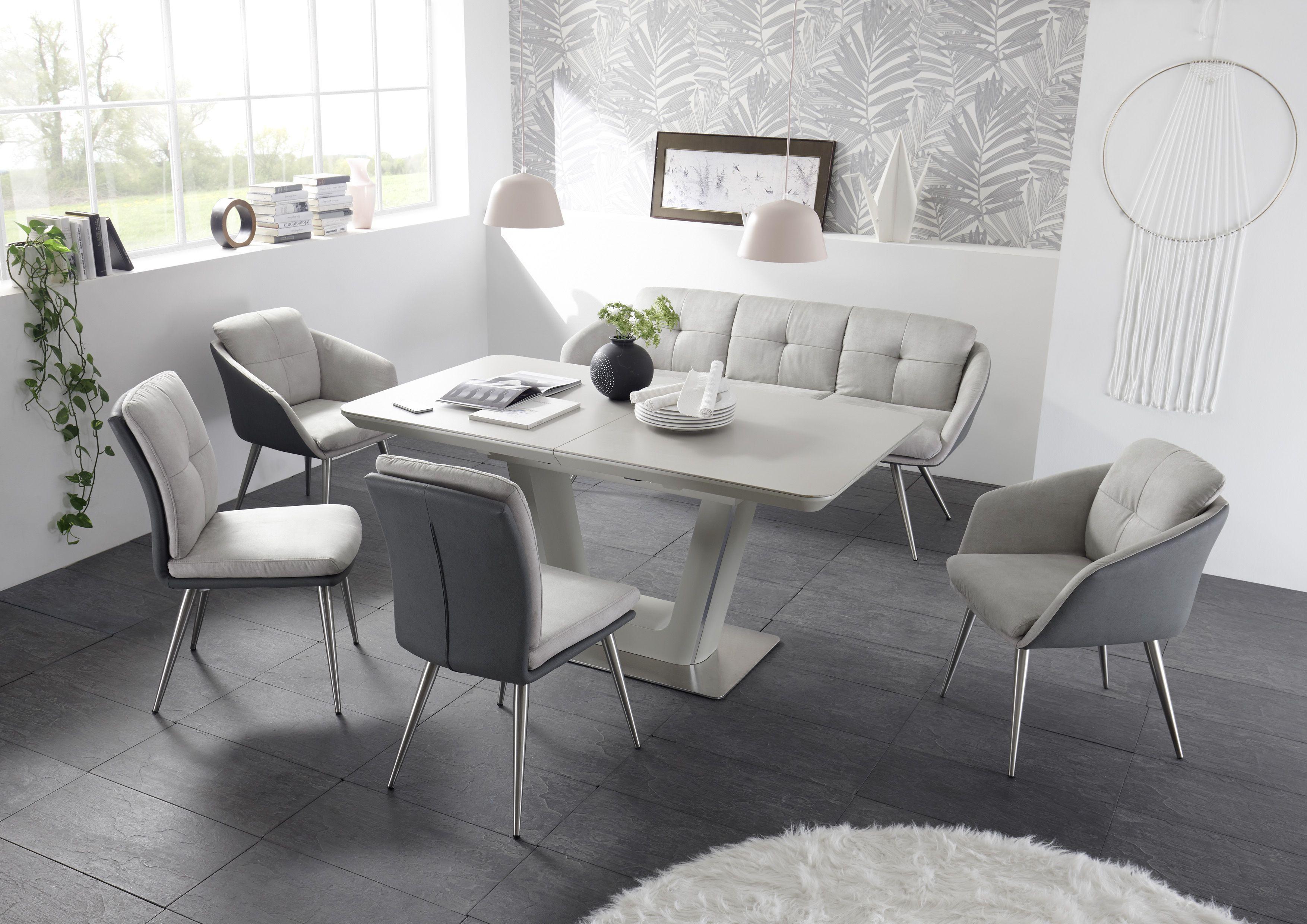 Sitzbank Emily - Edelstahlfarben/Dunkelgrau, MODERN, Textil/Metall (180/88/58cm) - Livetastic