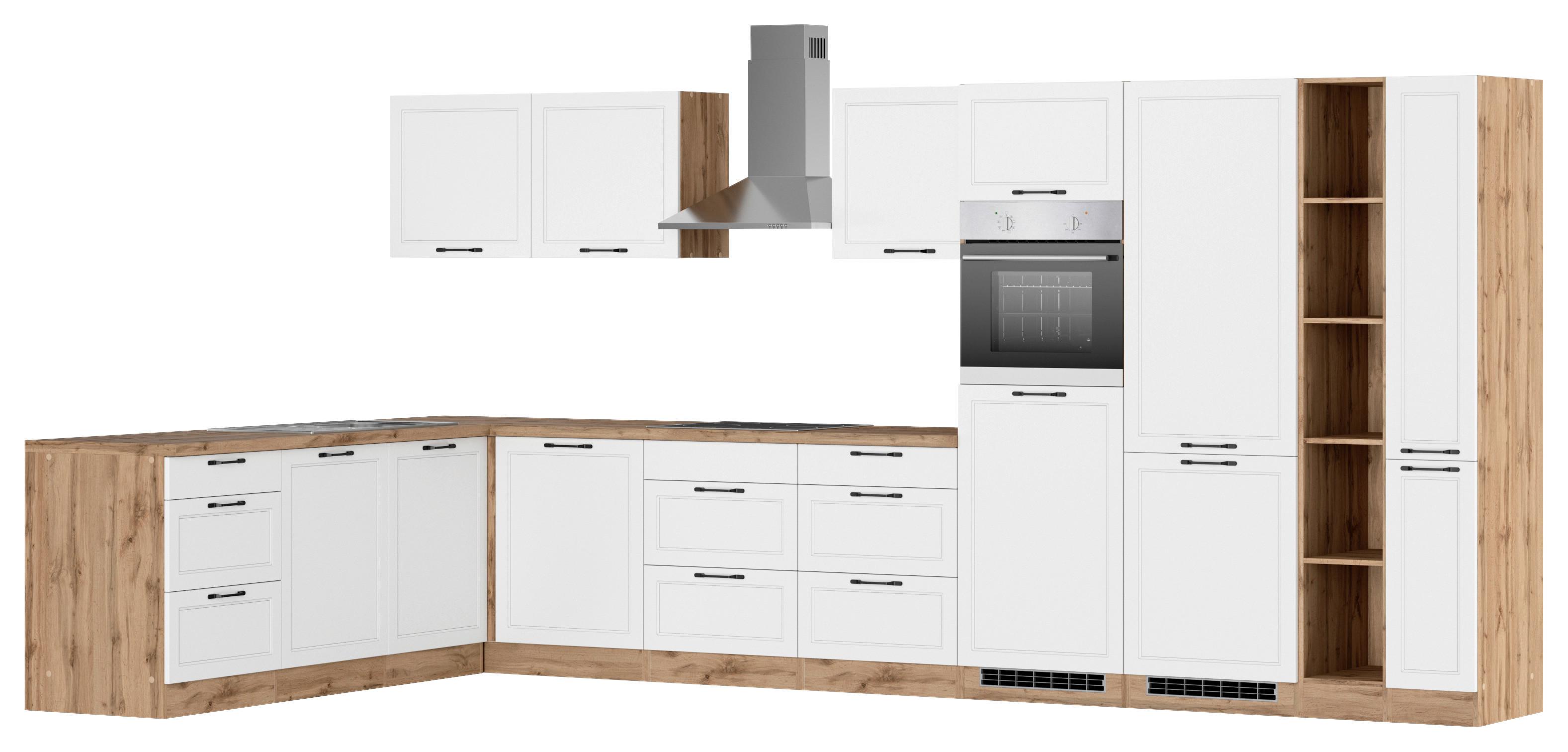 Eckküche Meran mit Geräten 240x420 cm Weiß/Eiche Dekor - Eiche Wotan/Weiß, LIFESTYLE, Holzwerkstoff (240/420cm) - Held