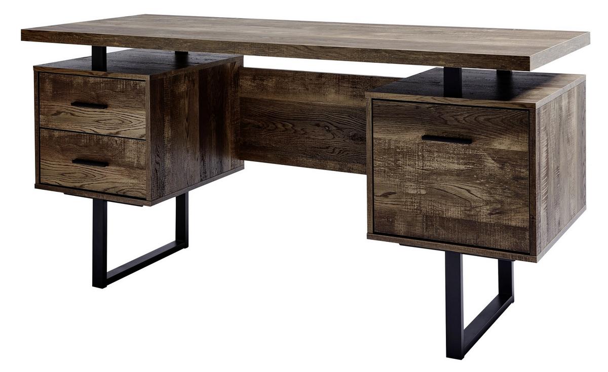 Schreibtisch LxBxH: 152,4x60x76 cm - Eichefarben/Schwarz, Design, Holzwerkstoff/Metall (152,4/60/76cm)