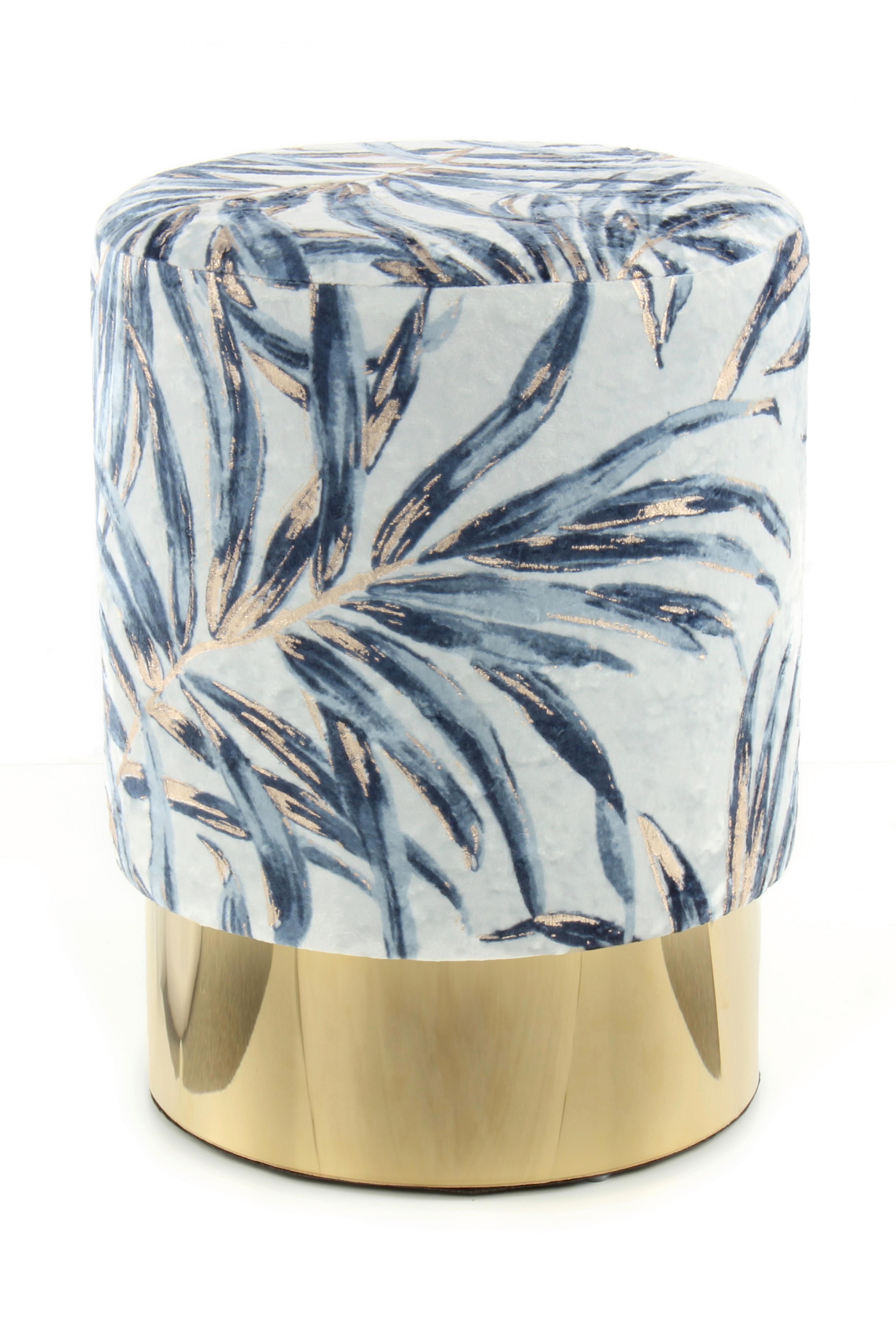 Hocker Gipsy, Blau B: 35 Cm - Blau/Goldfarben, Design, Textil (35/46/35cm) - Kayoom