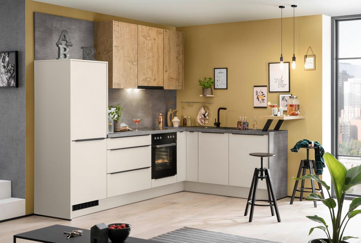 Eckküche Ip1200 Ohne Geräte 292x192 Cm Kiselgrau/eiche - Weiß, MODERN, Holzwerkstoff (292/192cm) - Impuls