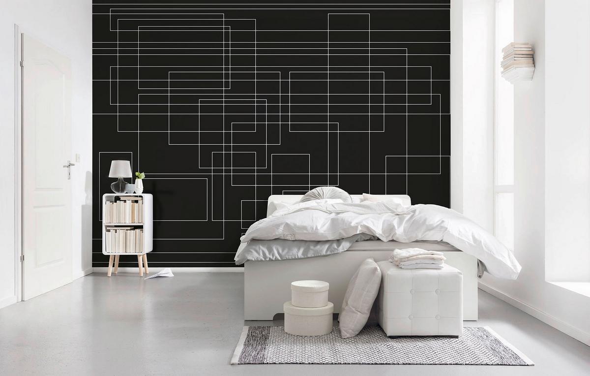 Vliestapete Mills Board Mondial - Schwarz/Weiß, Basics (400/250cm) - Komar