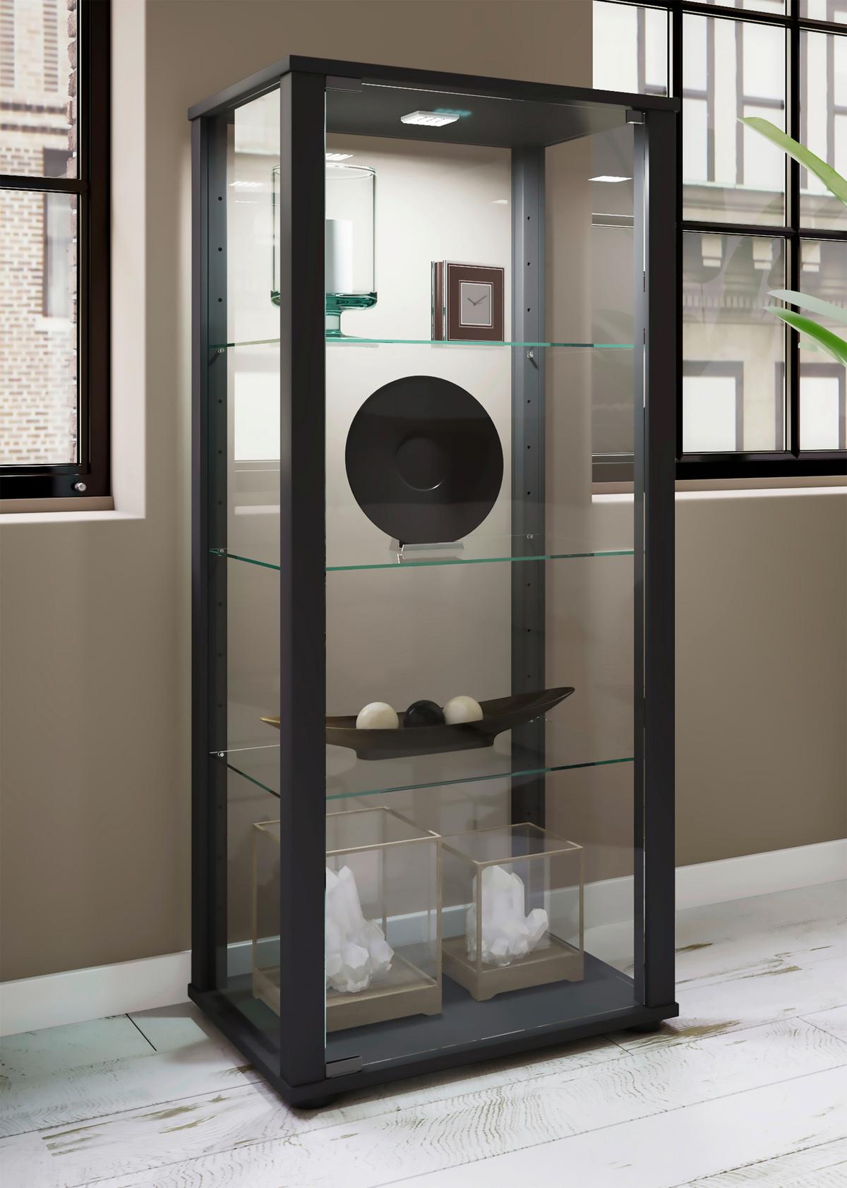 Vitrine Kavisa Schwarz B: 50 Cm - Schwarz, MODERN, Glas/Holzwerkstoff (50/114,5/38cm) - MID.YOU