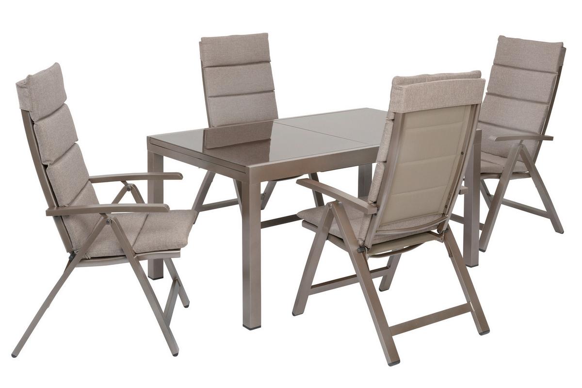 Gartentischgruppe Tinetto 5-Tlg. Aus Aluminium +auflagen - Taupe/Braun, KONVENTIONELL, Glas/Textil - Gardenson