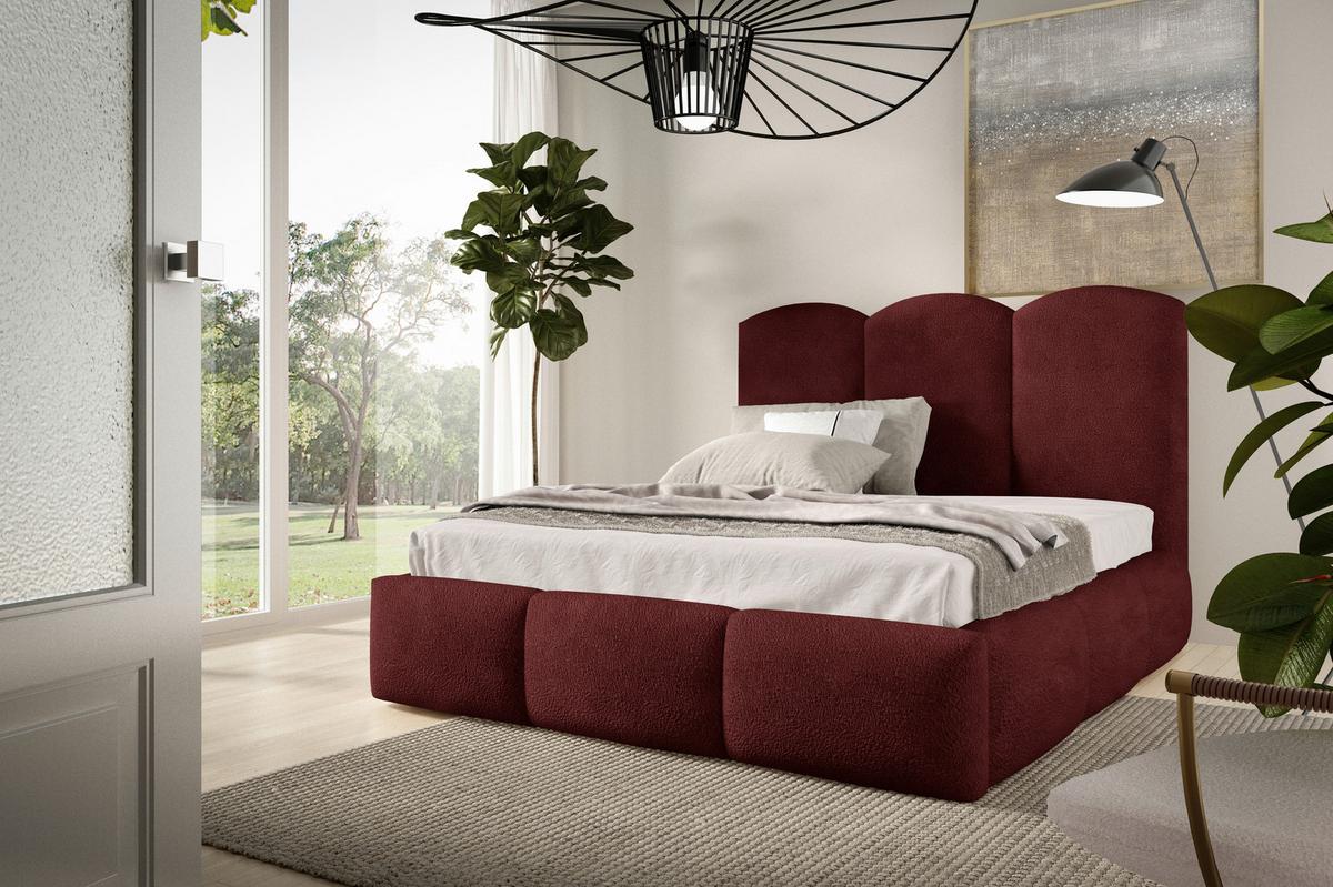 Polsterbett Bero Boucle Rot, Lf: 160x200 cm - Buchefarben/Schwarz, Trend, Holz/Textil (160/200cm)