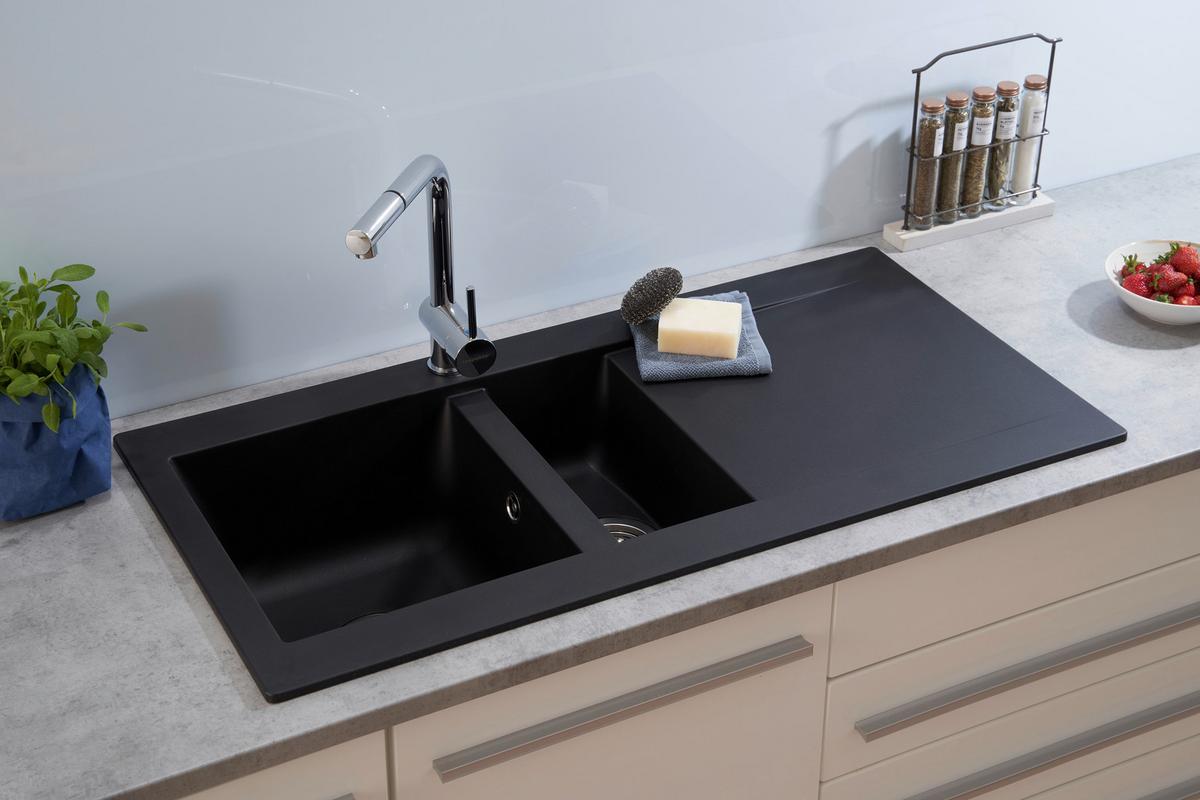 Spüle Respekta Denver Kunststein Bxt: 100x50 Cm - Schwarz, Trend, Glas/Kunststoff (100/20/50cm) - Respekta