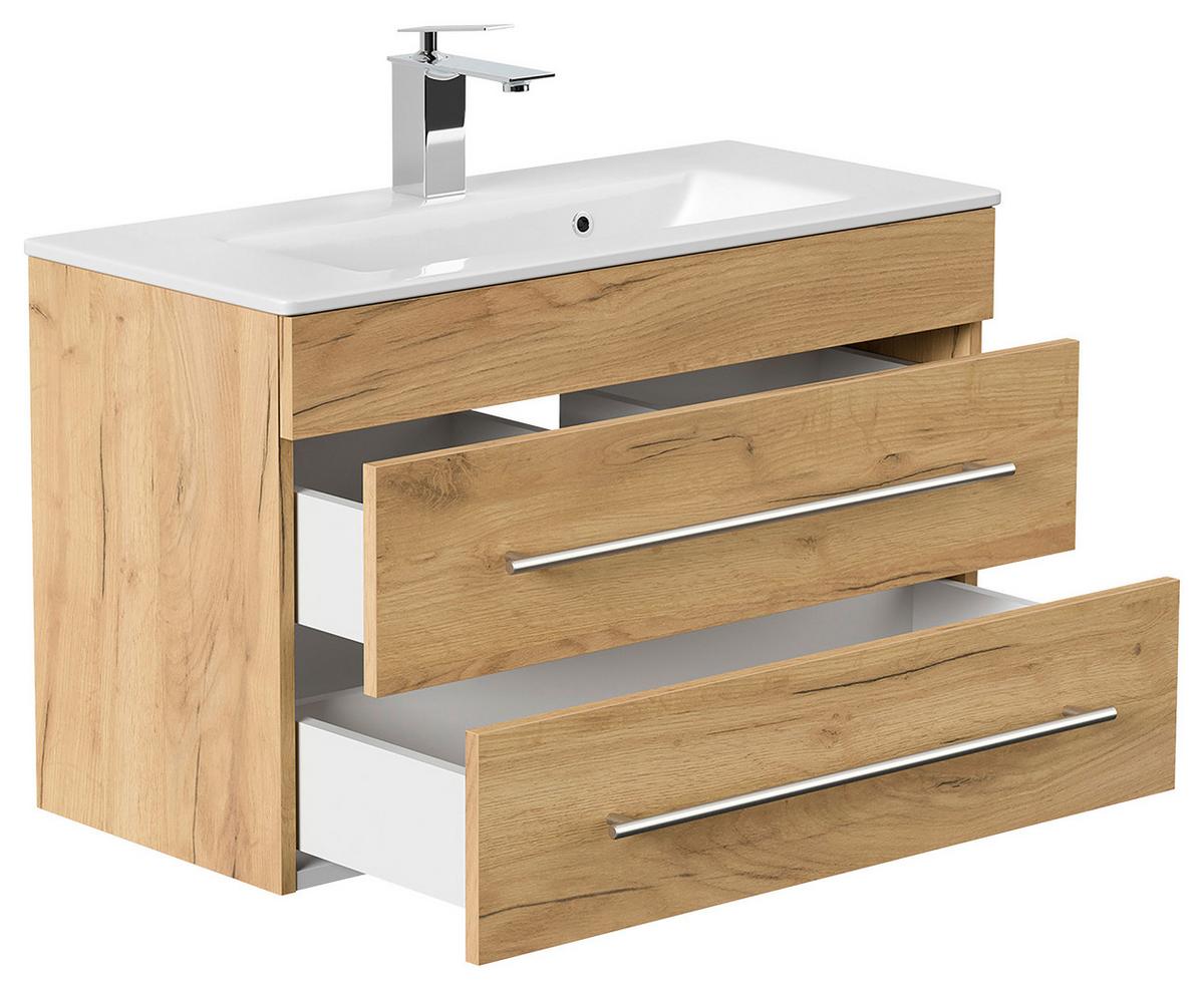 Badezimmer Portus Eiche Dekor B: 80,4 cm - Eichefarben/Weiß, MODERN, Keramik/Holzwerkstoff (80,4cm) - MID.YOU