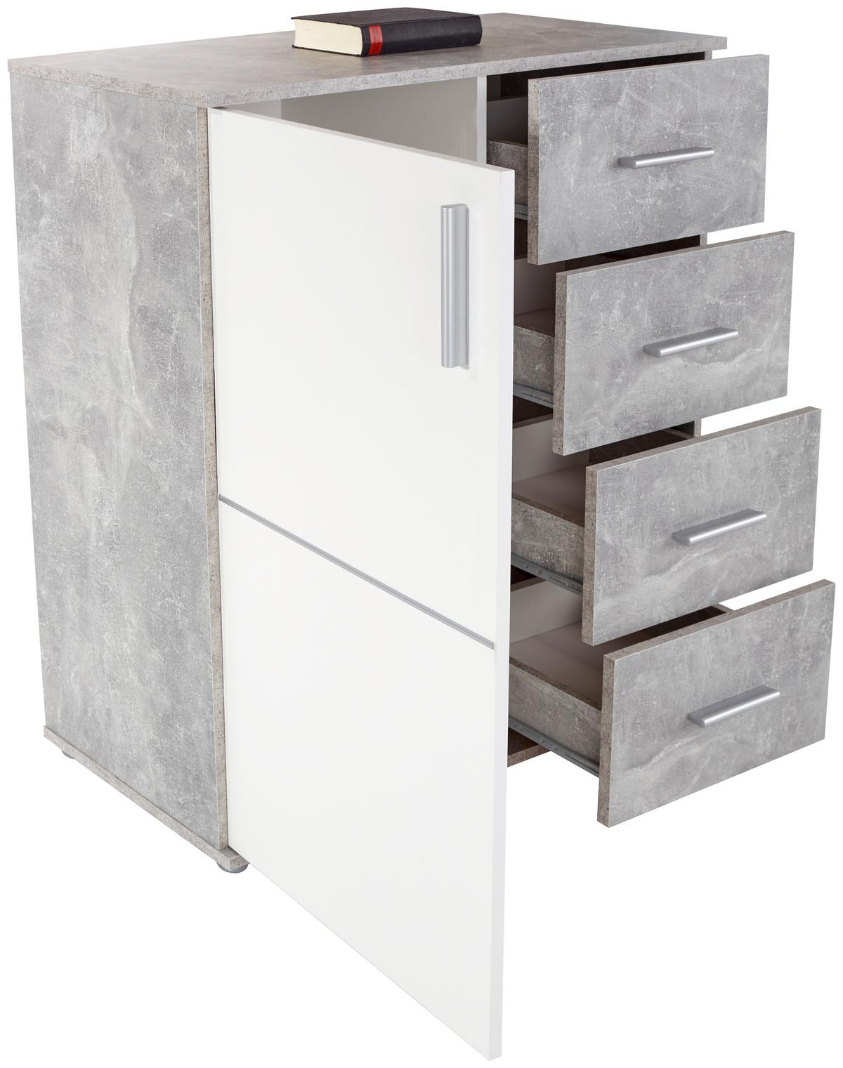 Kommode B 88,2cm Ina Beton Optik/Weiß - Weiß/Grau, MODERN, Holzwerkstoff (88,2/95,2/38,3cm)