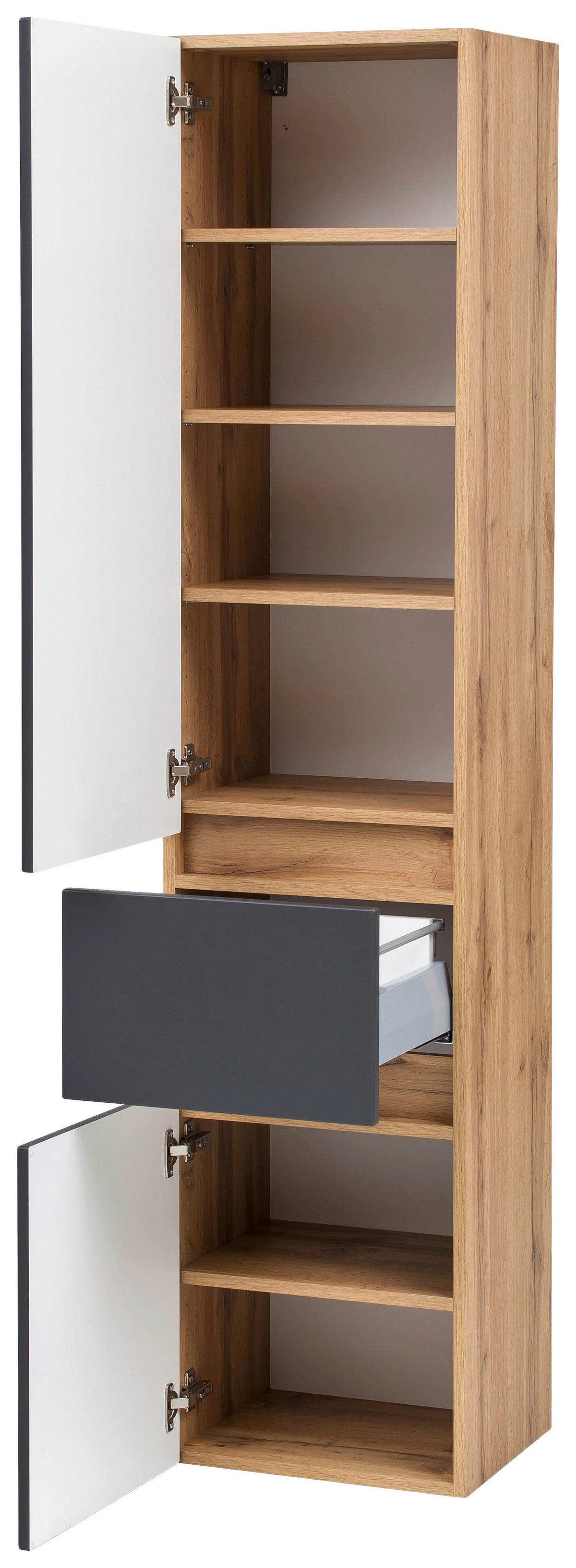 Hochschrank Kopenhagen B: 40 Cm Grau/eiche Dekor - Eichefarben/Silberfarben, KONVENTIONELL, Holzwerkstoff (40/180/35cm) - Held