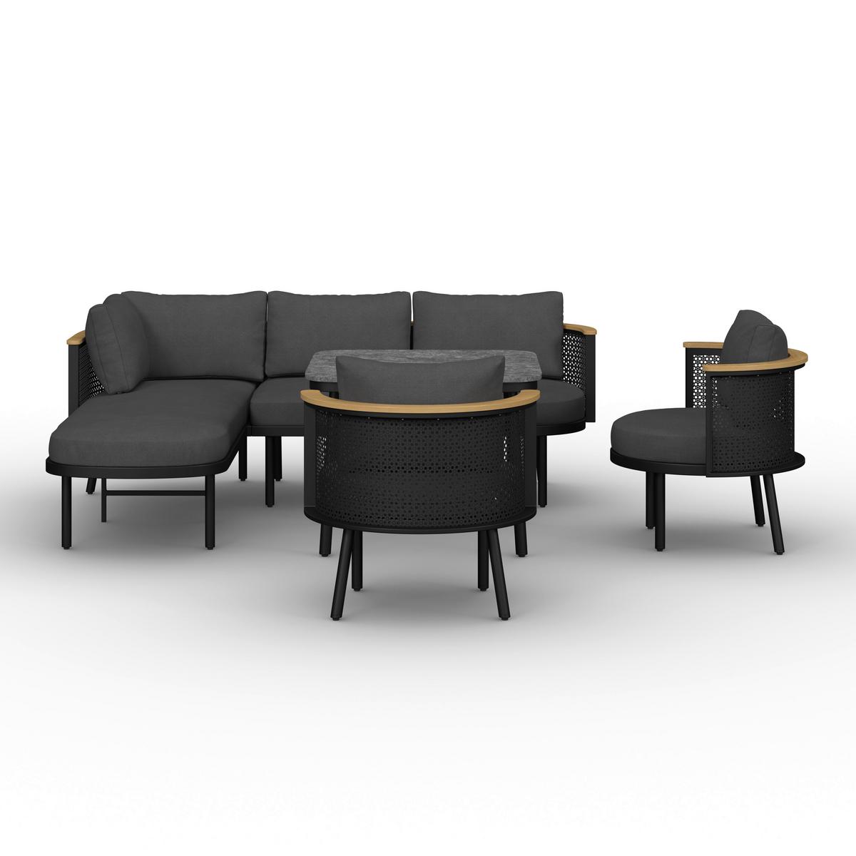 JEDÁLENSKÁ TERASOVÁ SÚPRAVA LISSA - čierna/farba hrušky, Modern, kov/textil - Bessagi Garden