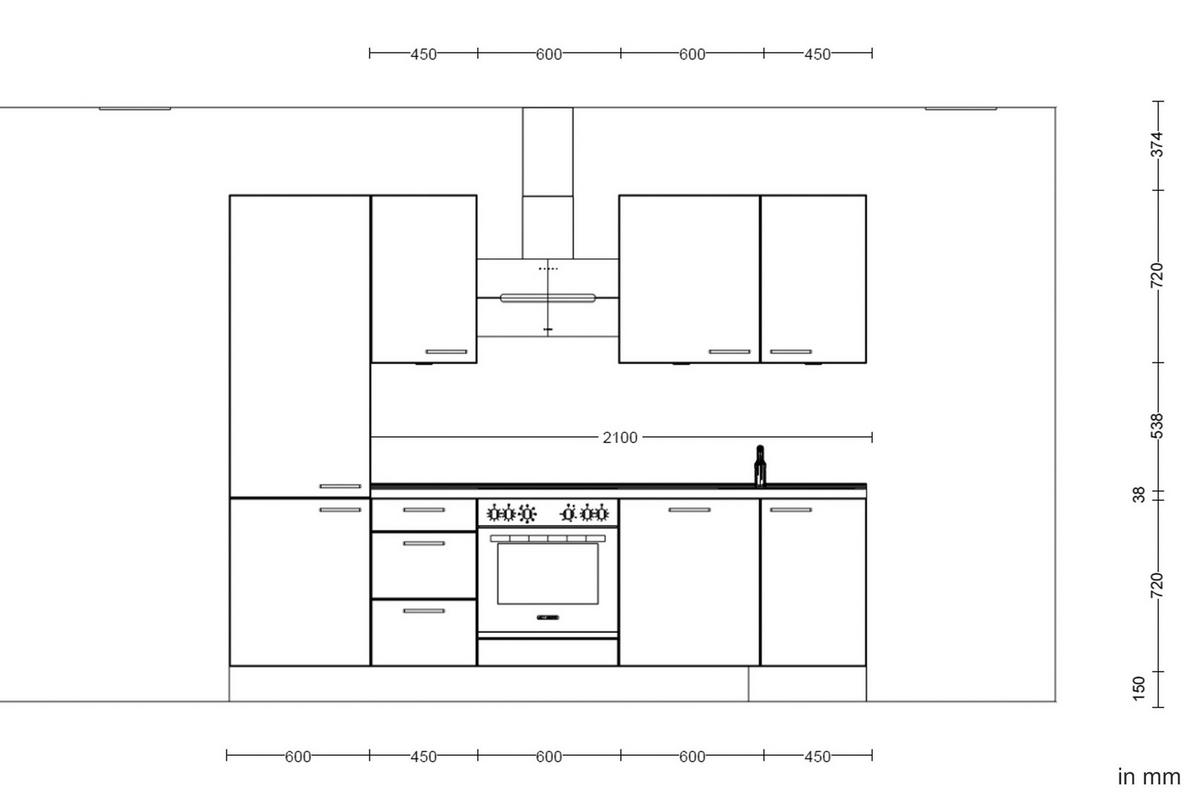 Kuchynská linka 270 cm, minerálna zelená,ultra matná - barvy dubu/černá, Moderní, kov/kompozitní dřevo (270cm) - Nobilia