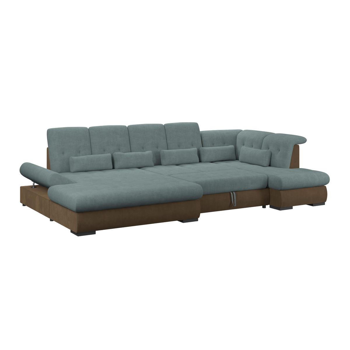 Wohnlandschaft Madera Blaugrün S: 358x312 cm - Blau/Hellbraun, KONVENTIONELL, Kunststoff/Textil (190/358/212cm)