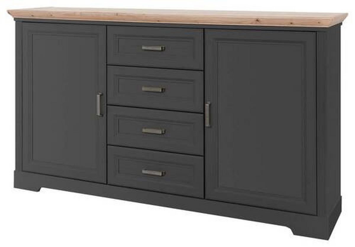 Kommode 164 cm Jasmin II Graphitfarben/Eiche Artisan - Schwarz/Graphitfarben, LIFESTYLE, Holzwerkstoff (164/90/41cm)