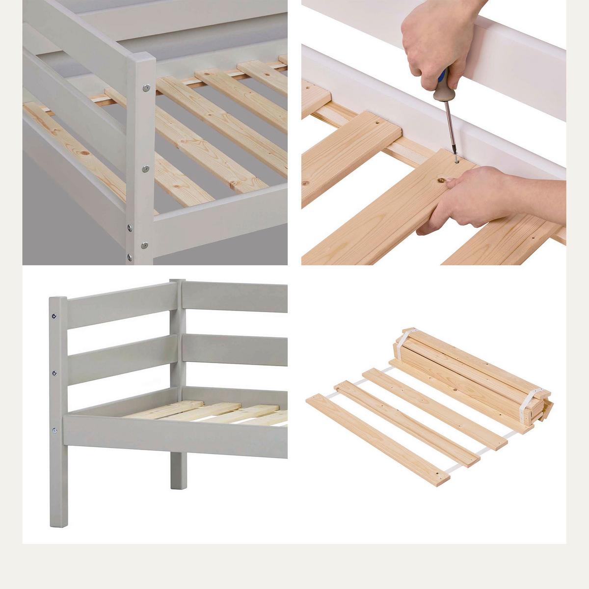 Kinder-/jugenbett Comfort Grau, Lf: Ca. 70x160 Cm - Grau/Kieferfarben, MODERN, Holz (70/160cm) - MID.YOU