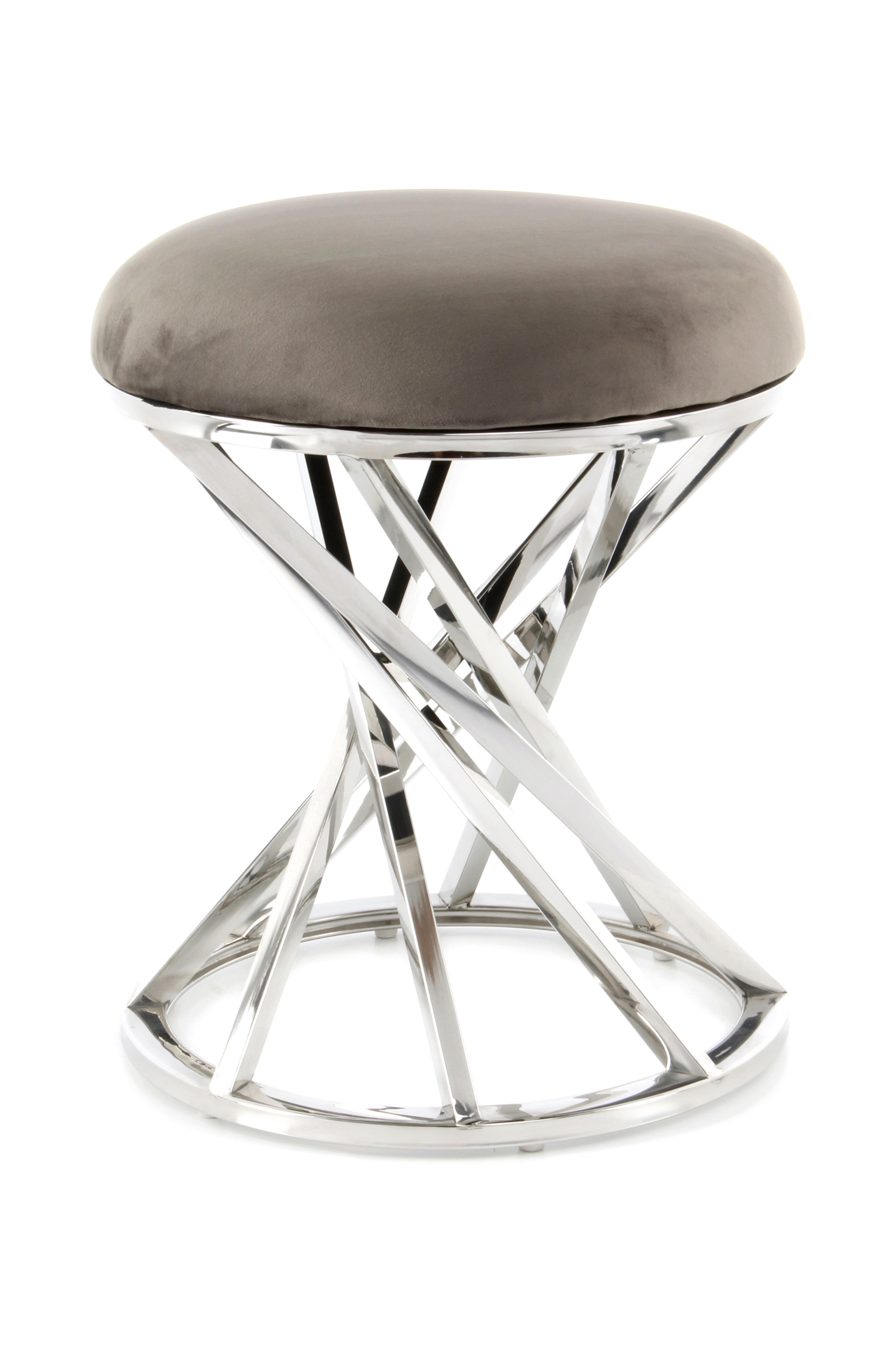 Hocker Samt/Edelstahl Grau/ Silbern Sitz Gepolstert H:49cm - Silberfarben/Grau, Trend, Textil/Metall (40/49/40cm) - Kayoom