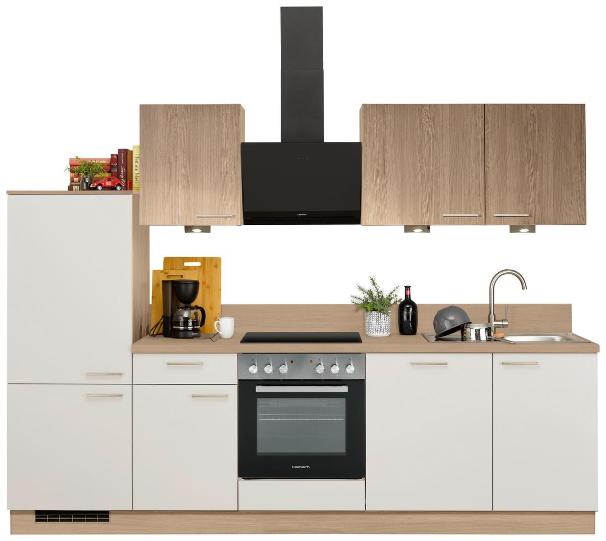 Küchenzeile Win Mit Geräten 280 Cm Hellgrau/eiche Dekor - Basics, Holzwerkstoff (280cm) - Express