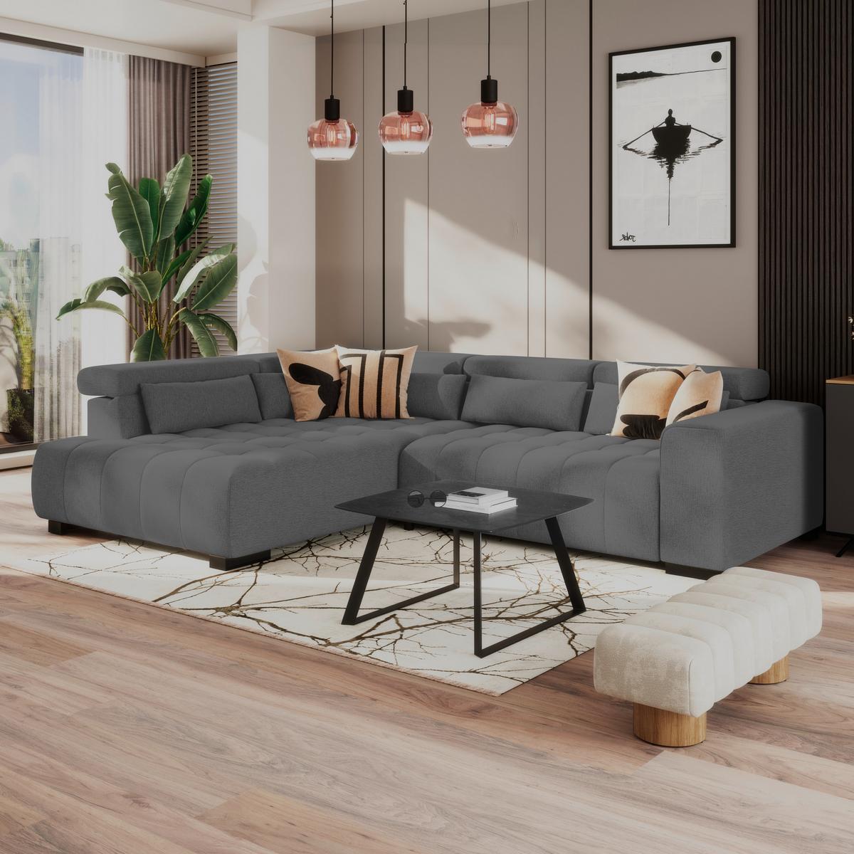 Ecksofa Matera Anthrazit S: 226x311cm - Anthrazit/Schwarz, Trend, Textil (226/311cm)